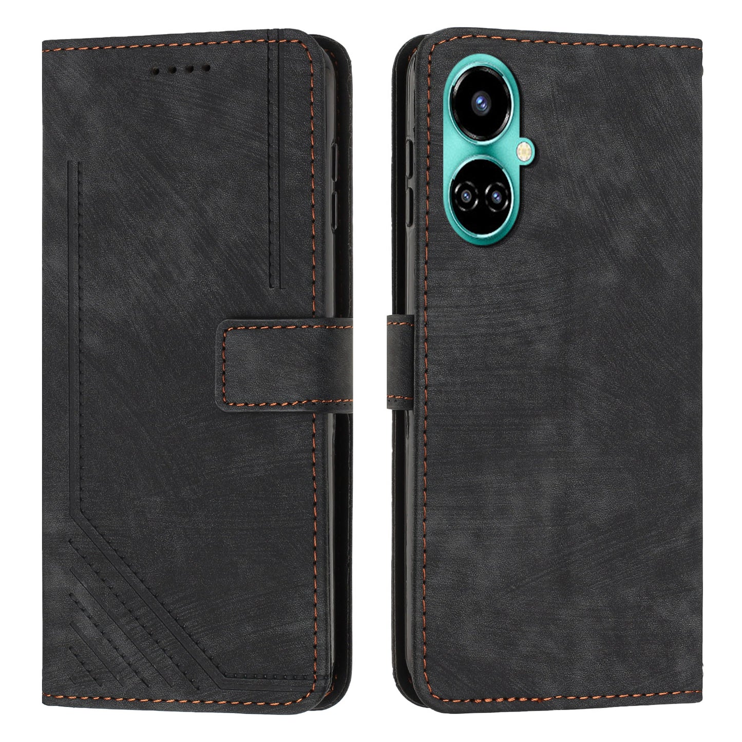 PU Leather Folio Flip Case for Tecno Camon 19 4G / 19 Pro 4G / 5G , Lines Imprinted Stand Wallet Phone Cover