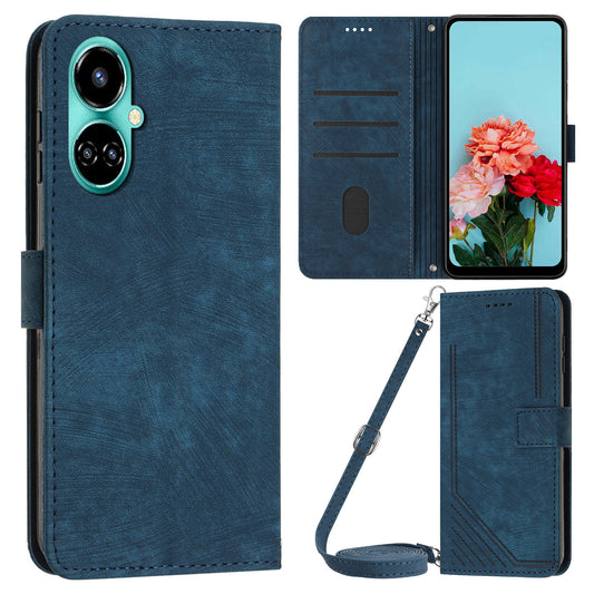 PU Leather Folio Flip Case for Tecno Camon 19 4G / 19 Pro 4G / 5G , Lines Imprinted Stand Wallet Phone Cover