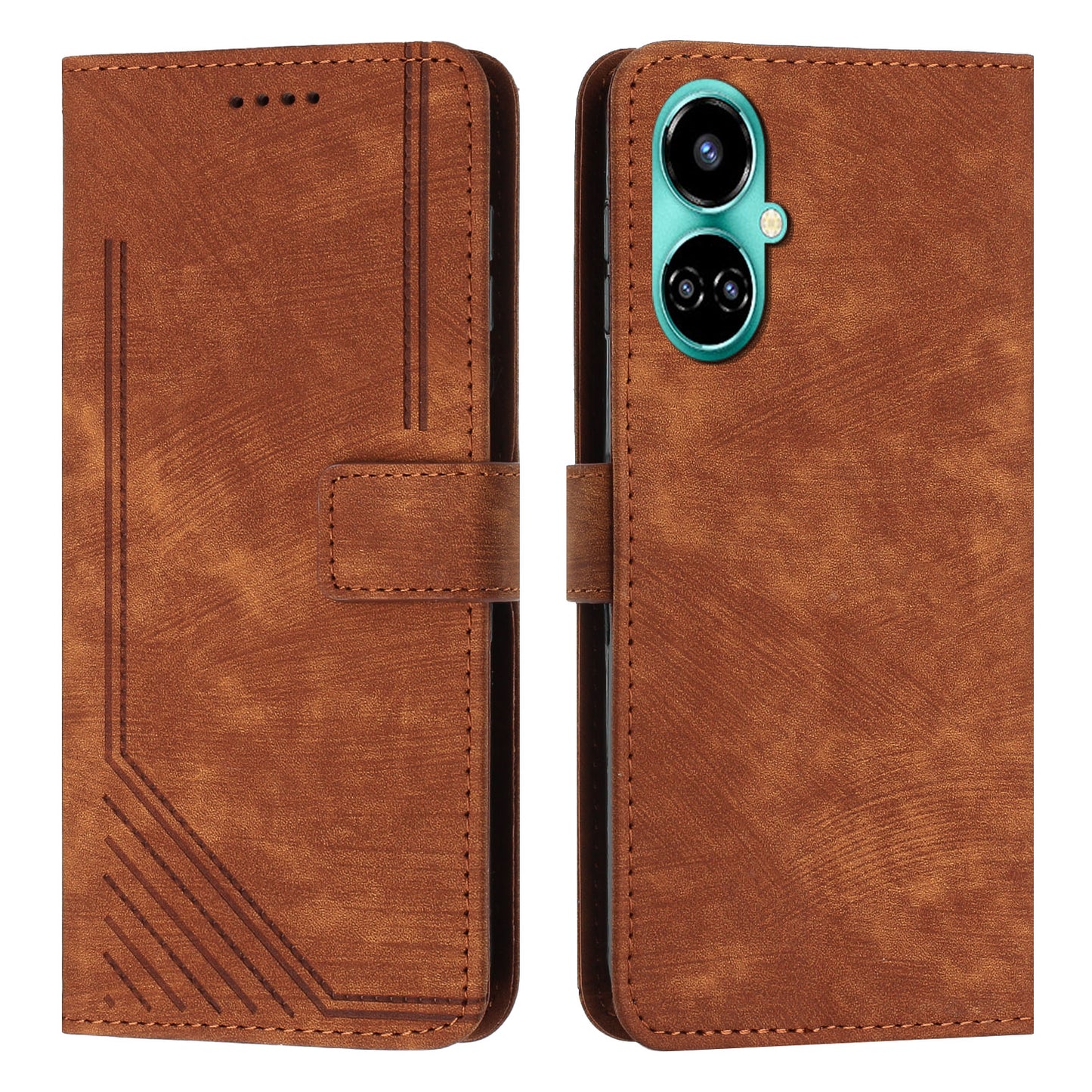PU Leather Folio Flip Case for Tecno Camon 19 4G / 19 Pro 4G / 5G , Lines Imprinted Stand Wallet Phone Cover