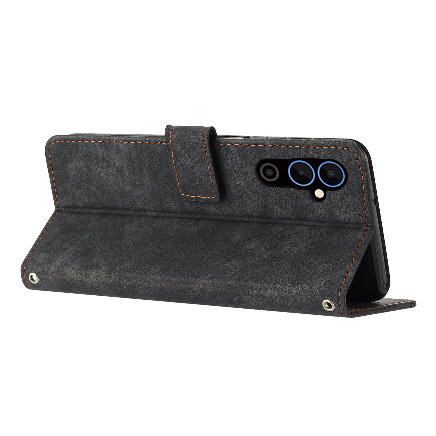 For Tecno Pova 4 4G Wallet Stand PU Leather Case Skin-touch Lines Imprinted Phone Cover