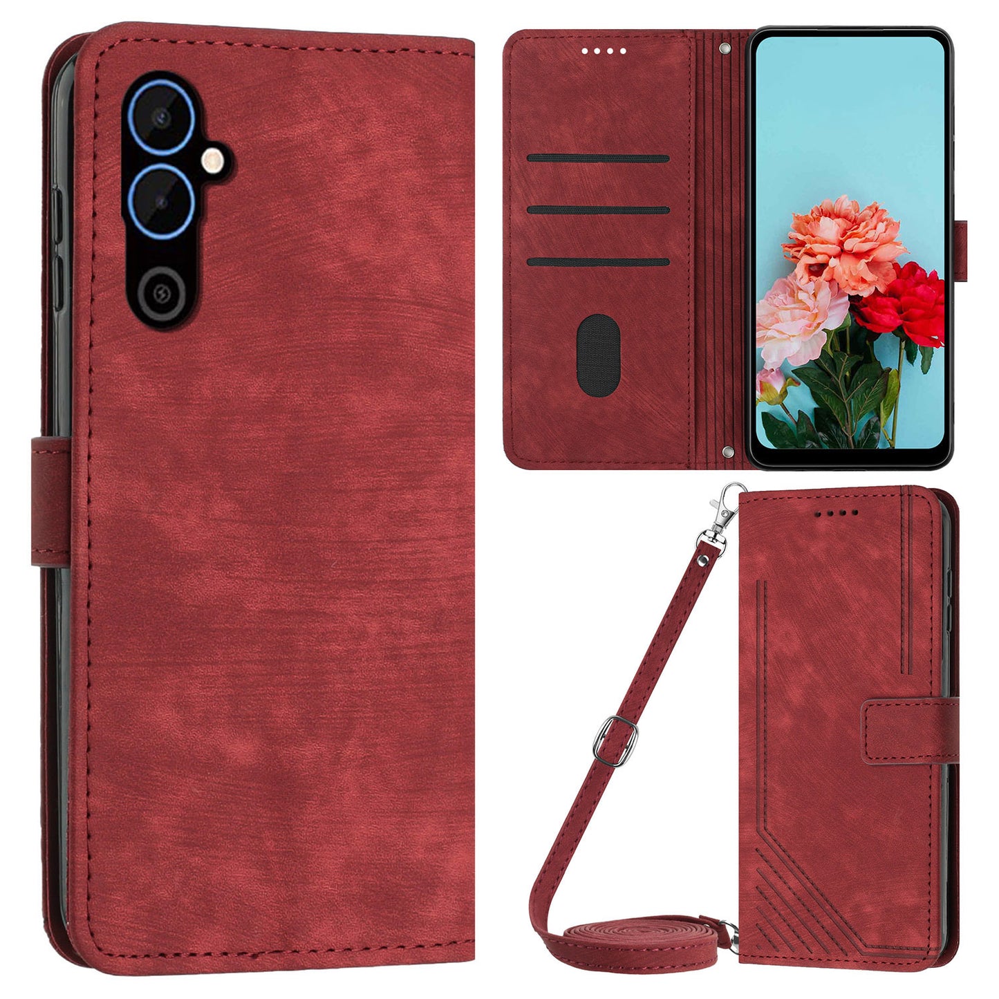 For Tecno Pova 4 4G PU Leather Flip Cell Phone Case Lines Imprinted Stand Wallet Skin-touch Protective Cover