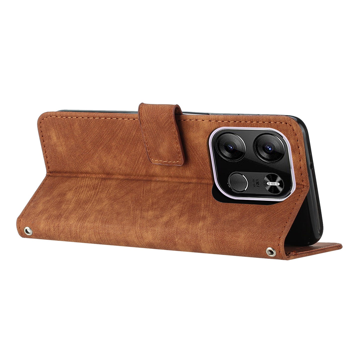 For Tecno Spark Go 2023 4G / Pop 7 Pro 4G / Smart 7 4G X6515 Skin-touch Phone Leather Case Wallet Lines Imprinted Stand Cover