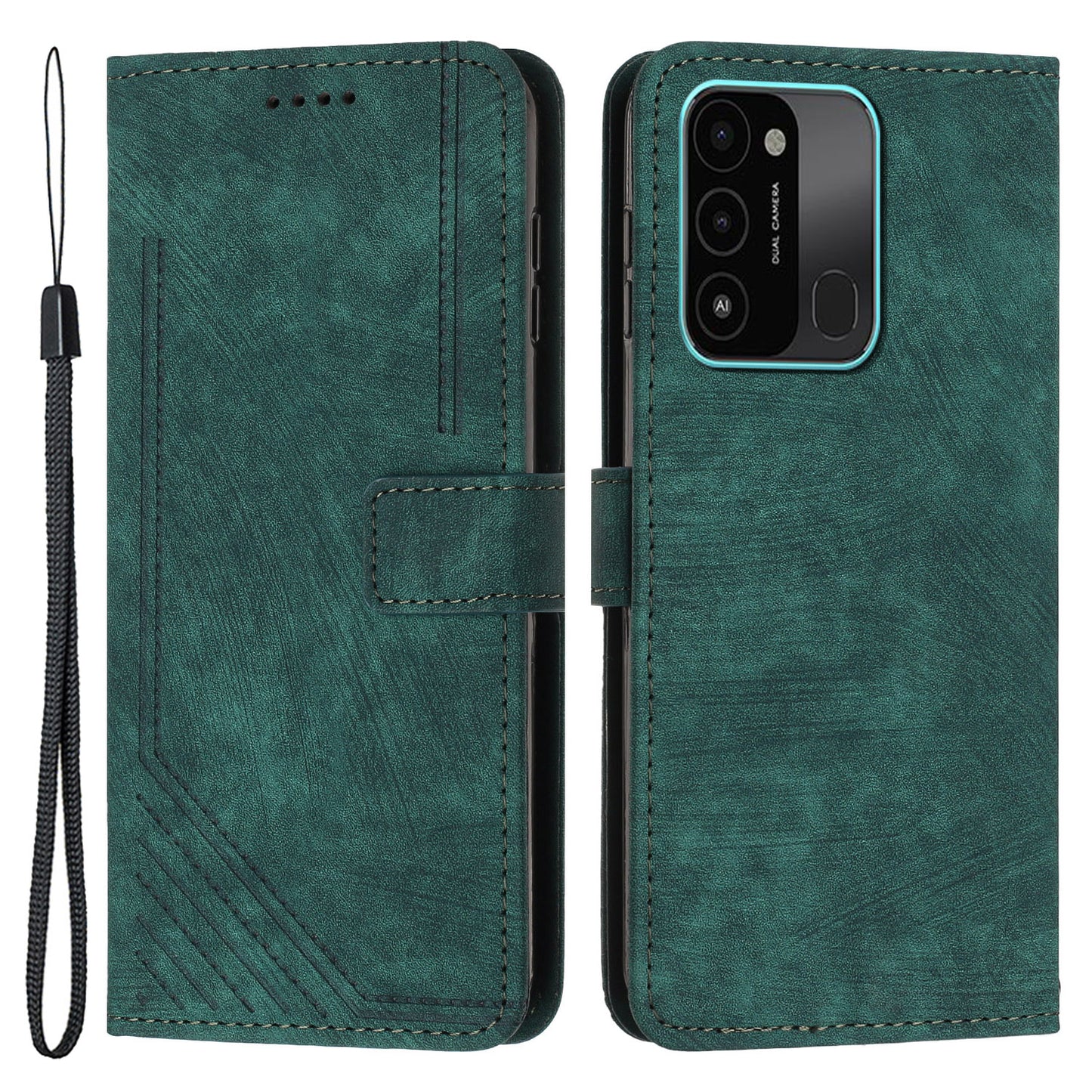 For Tecno Spark Go 2022/8C 4G Skin-touch Wallet Flip Cover Lines Imprinted Stand Phone Leather Case