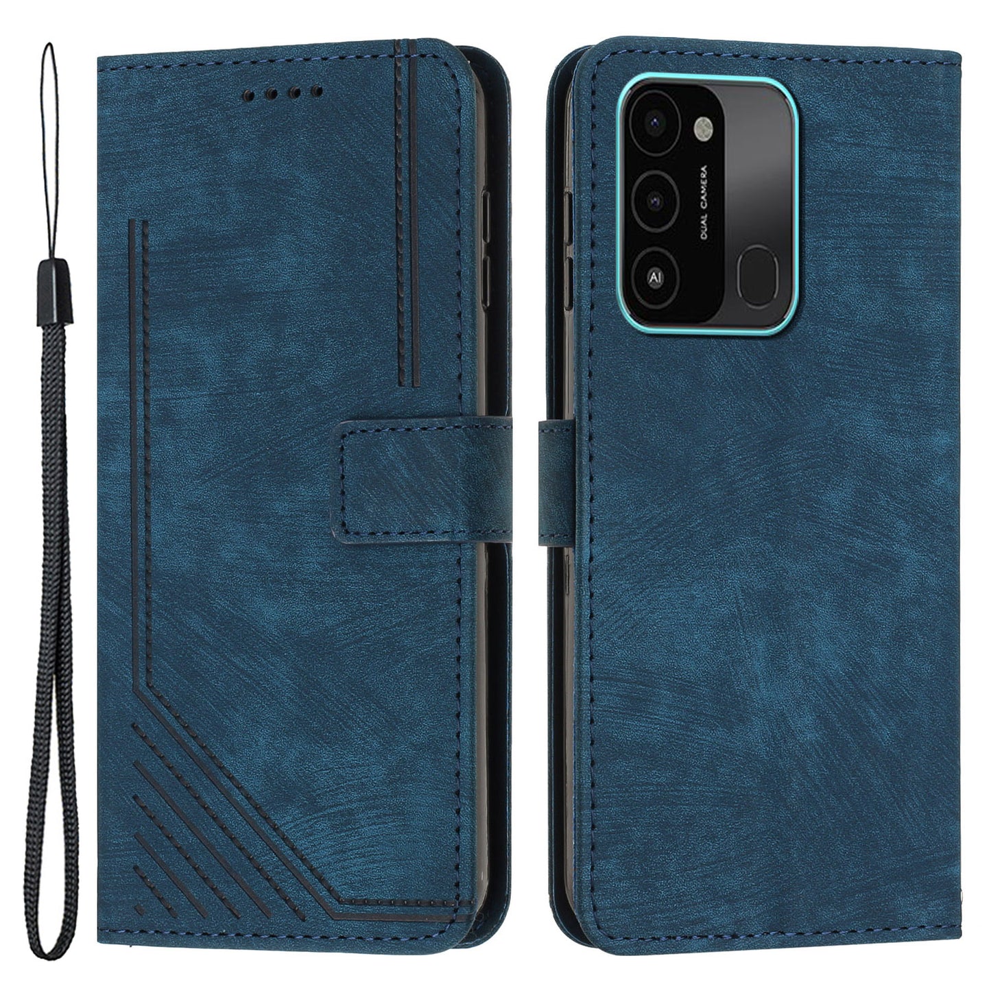 For Tecno Spark Go 2022/8C 4G Skin-touch Wallet Flip Cover Lines Imprinted Stand Phone Leather Case