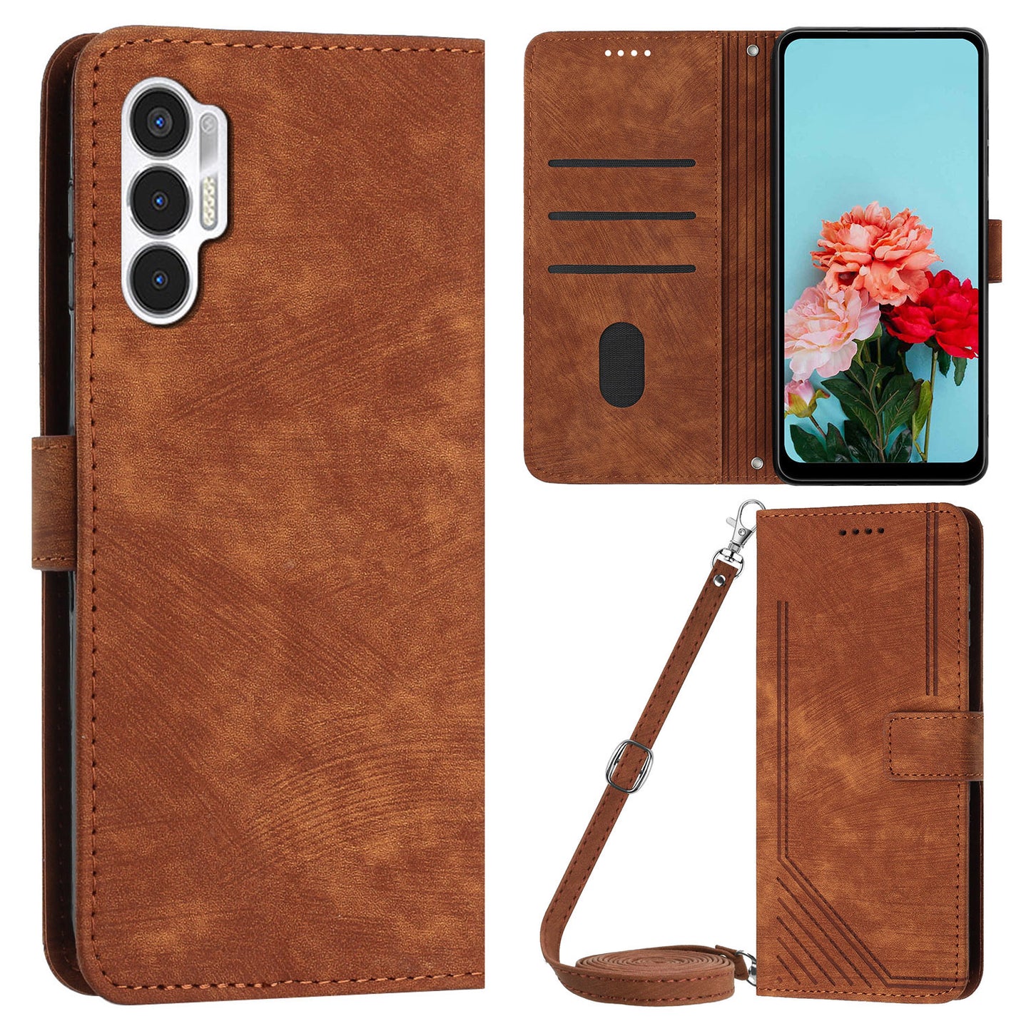 For Tecno Pova 3 4G Flip PU Leather Phone Case Wallet Lines Imprinted Stand Protective Cover