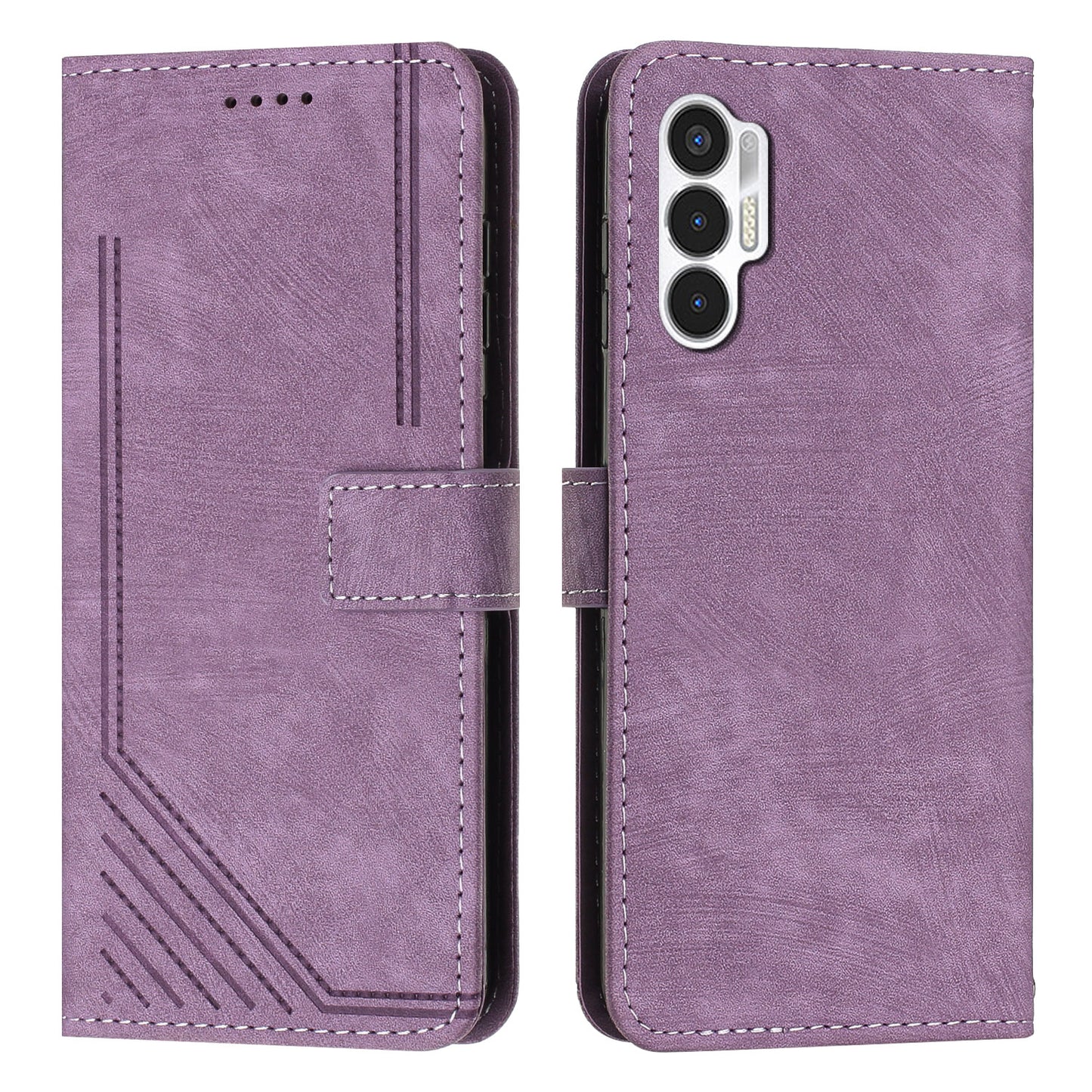 For Tecno Pova 3 4G Flip PU Leather Phone Case Wallet Lines Imprinted Stand Protective Cover
