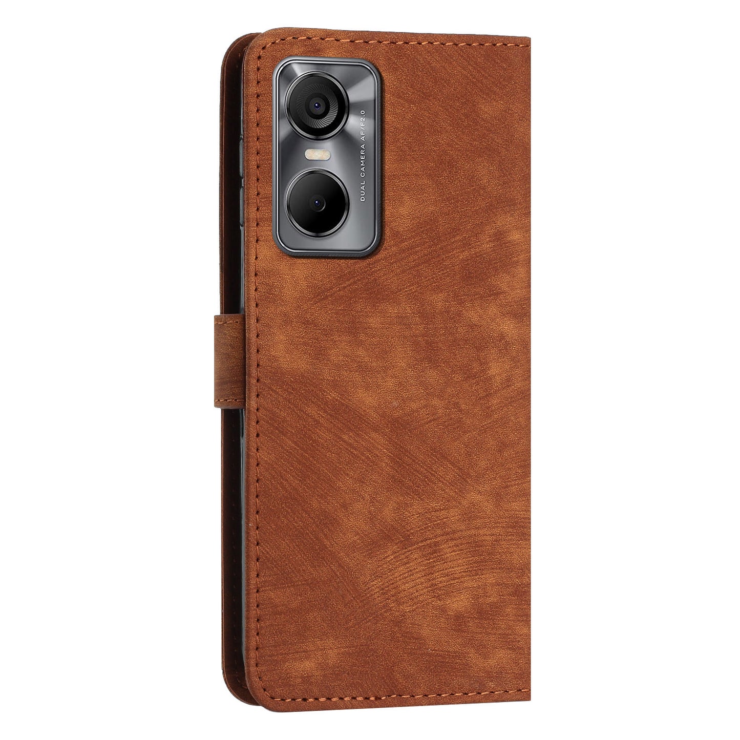 Phone Case for Tecno Pop 6 Pro 4G PU Leather Skin-touch Lines Imprinted Wallet Stand Cover