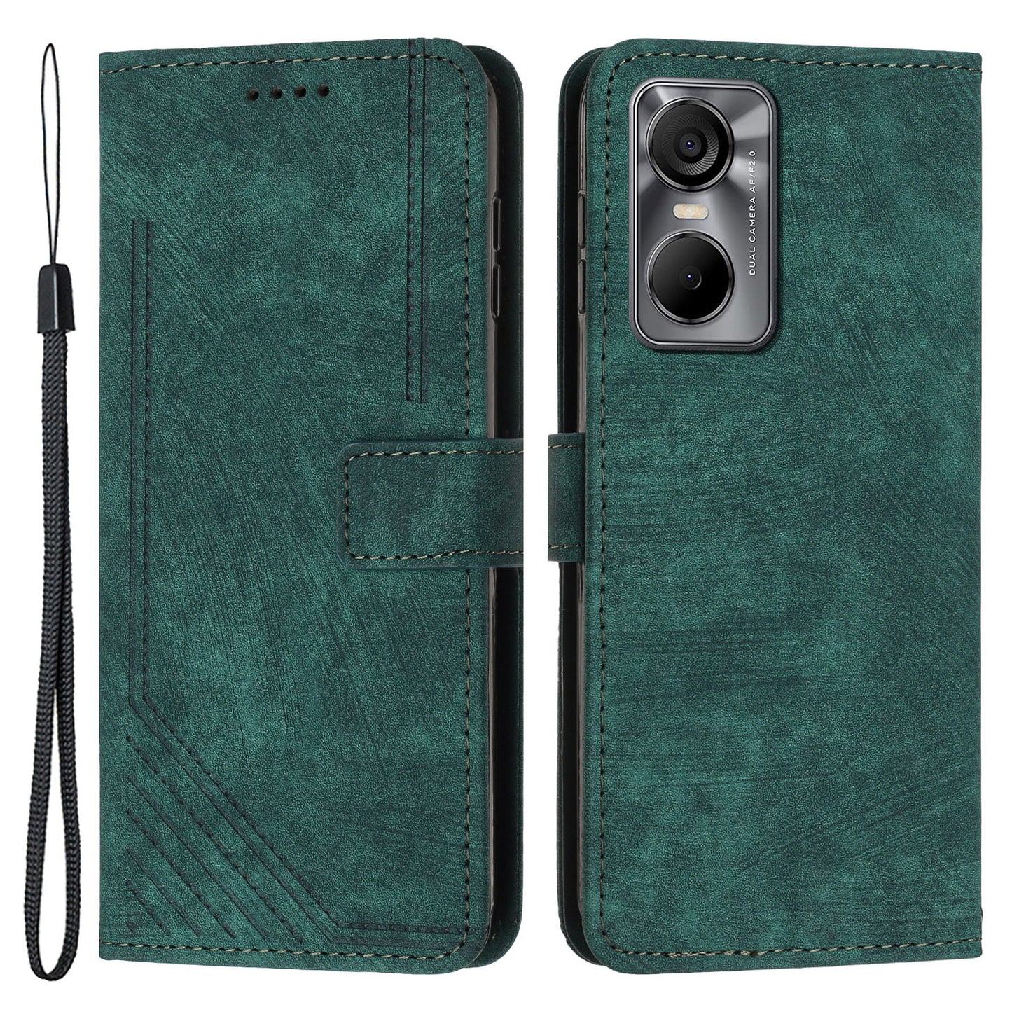 Phone Case for Tecno Pop 6 Pro 4G PU Leather Skin-touch Lines Imprinted Wallet Stand Cover