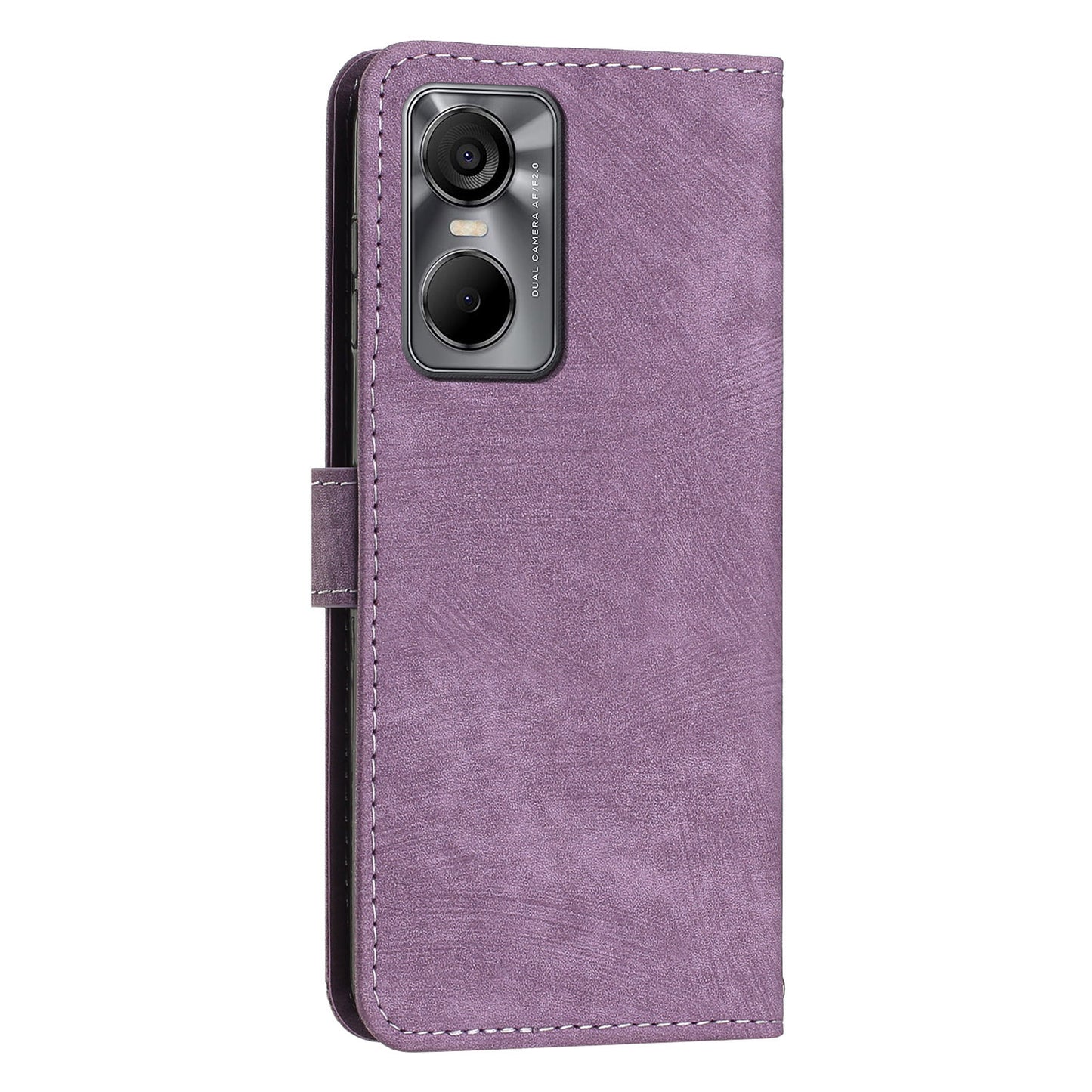 Phone Case for Tecno Pop 6 Pro 4G PU Leather Skin-touch Lines Imprinted Wallet Stand Cover