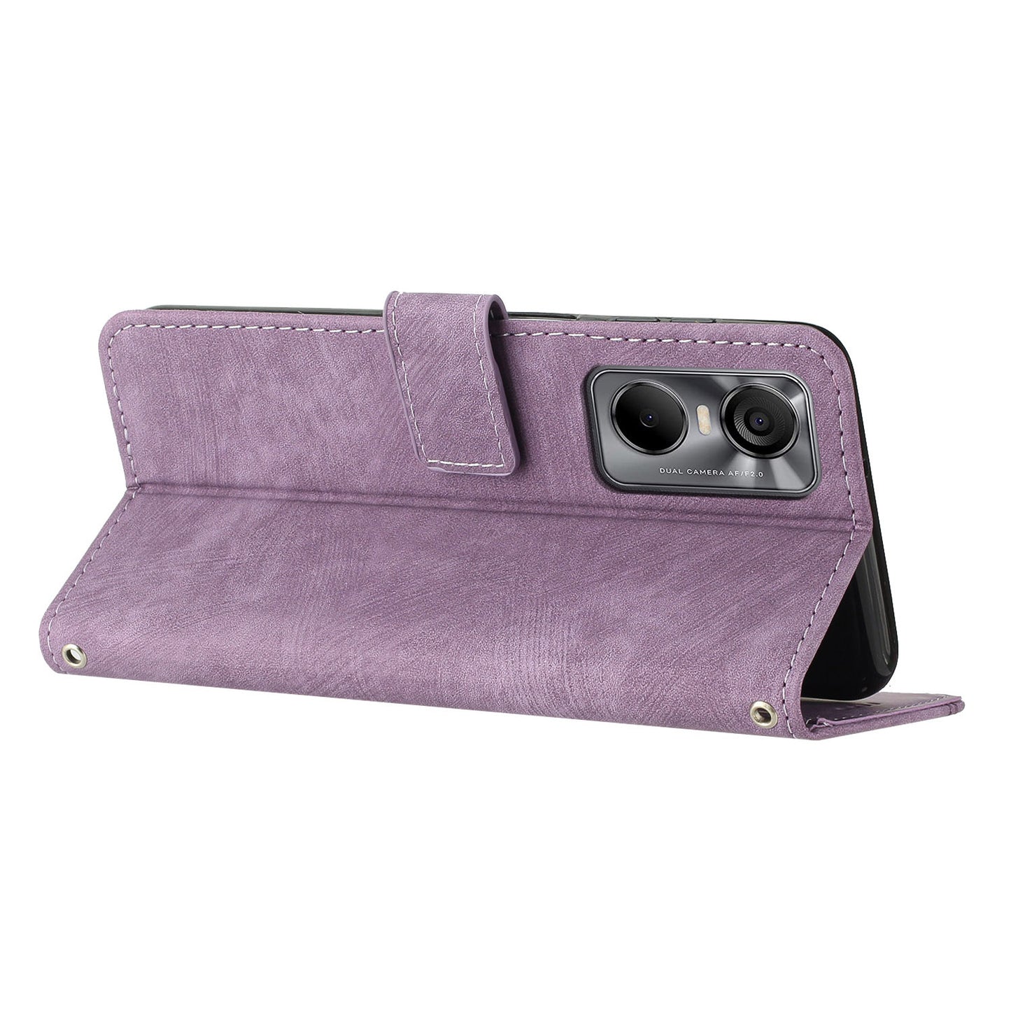 Phone Case for Tecno Pop 6 Pro 4G PU Leather Skin-touch Lines Imprinted Wallet Stand Cover