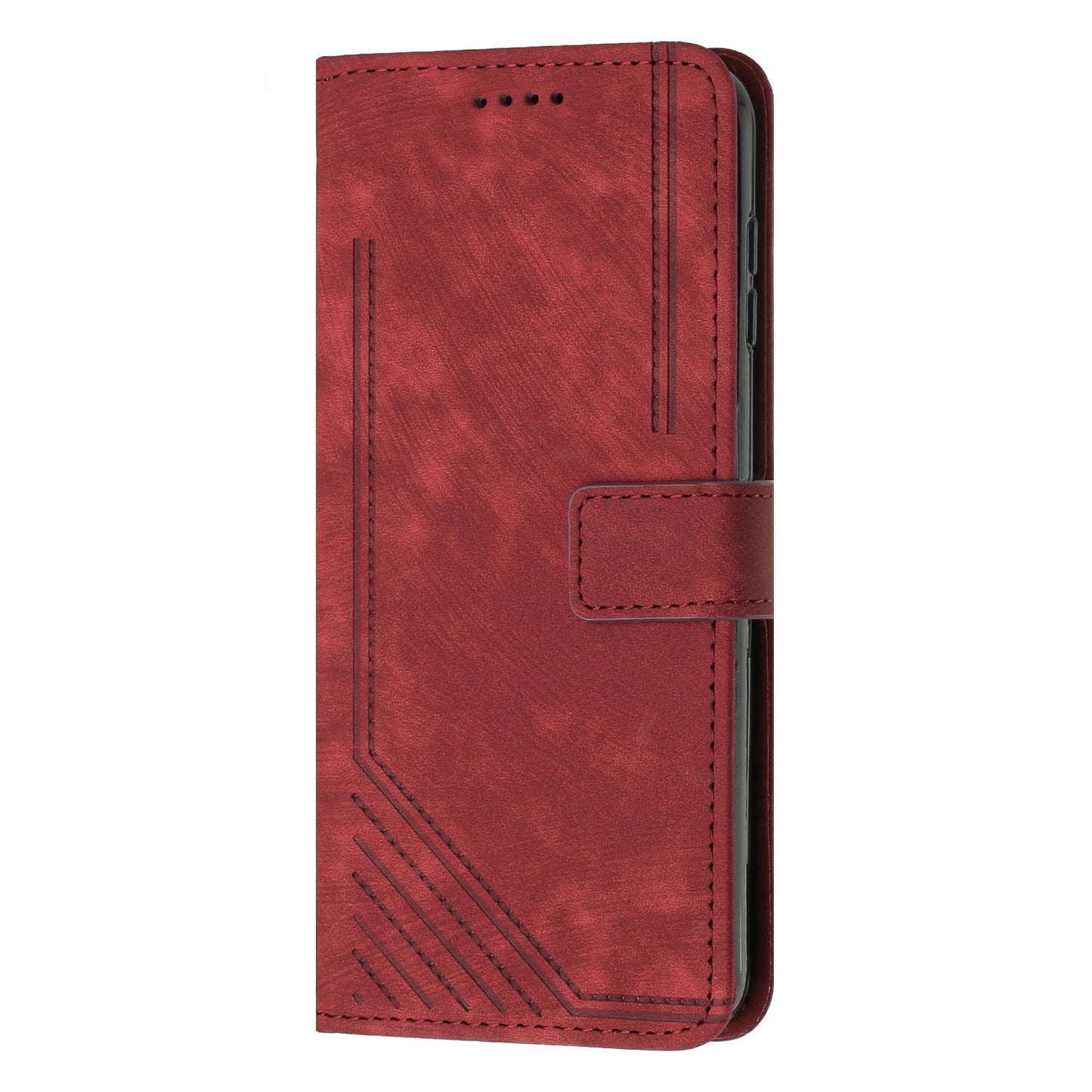 For Tecno Pop 6 4G PU Leather Skin-touch Phone Case Lines Imprinted Wallet Stand Cover