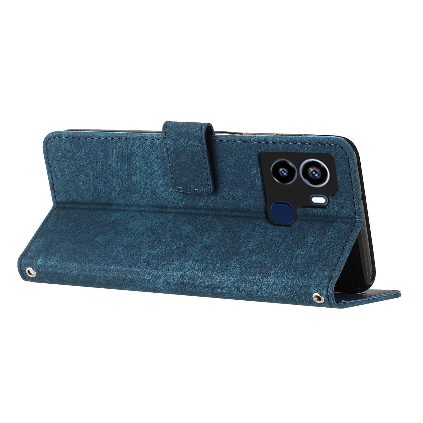 For Tecno Pop 6 4G PU Leather Skin-touch Phone Case Lines Imprinted Wallet Stand Cover