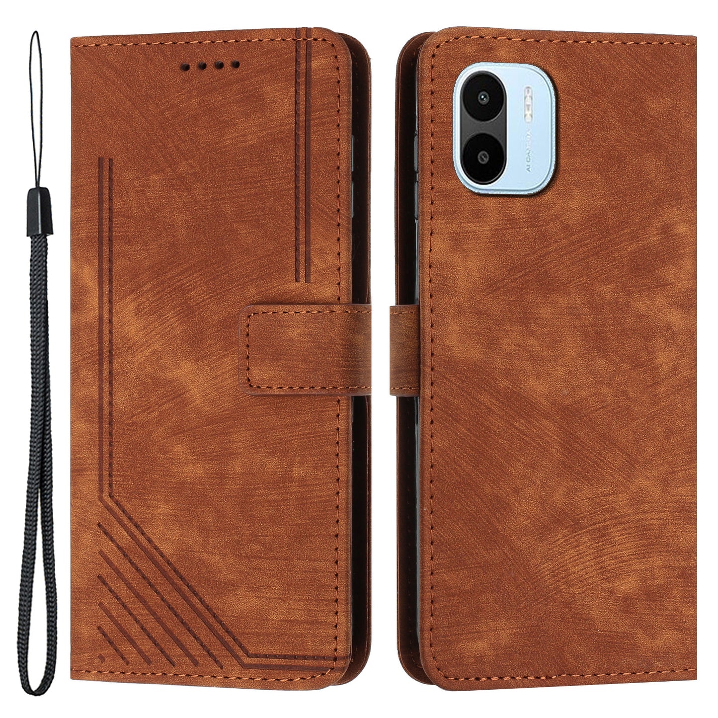 For Xiaomi Redmi A1 4G / A2 4G Skin-touch Leather Phone Case Lines Imprinted Stand Phone Wallet Cover