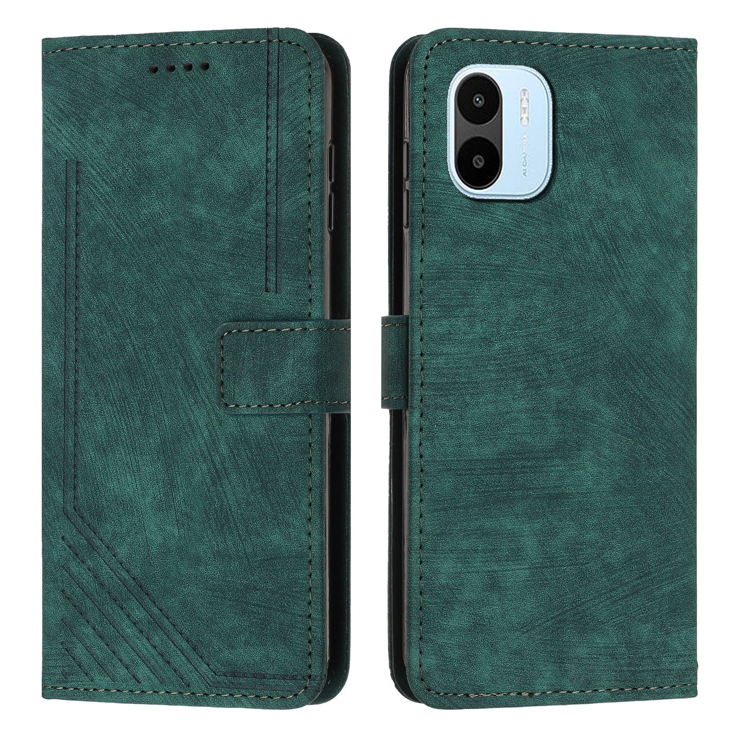 For Xiaomi Redmi A1 4G / A2 4G Skin-touch Leather Phone Case Lines Imprinted Stand Phone Wallet Cover