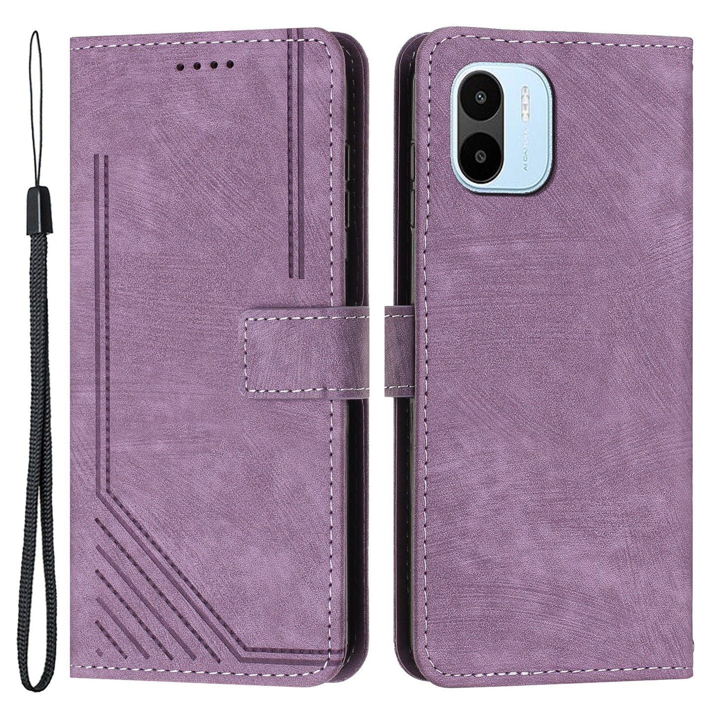 For Xiaomi Redmi A1 4G / A2 4G Skin-touch Leather Phone Case Lines Imprinted Stand Phone Wallet Cover