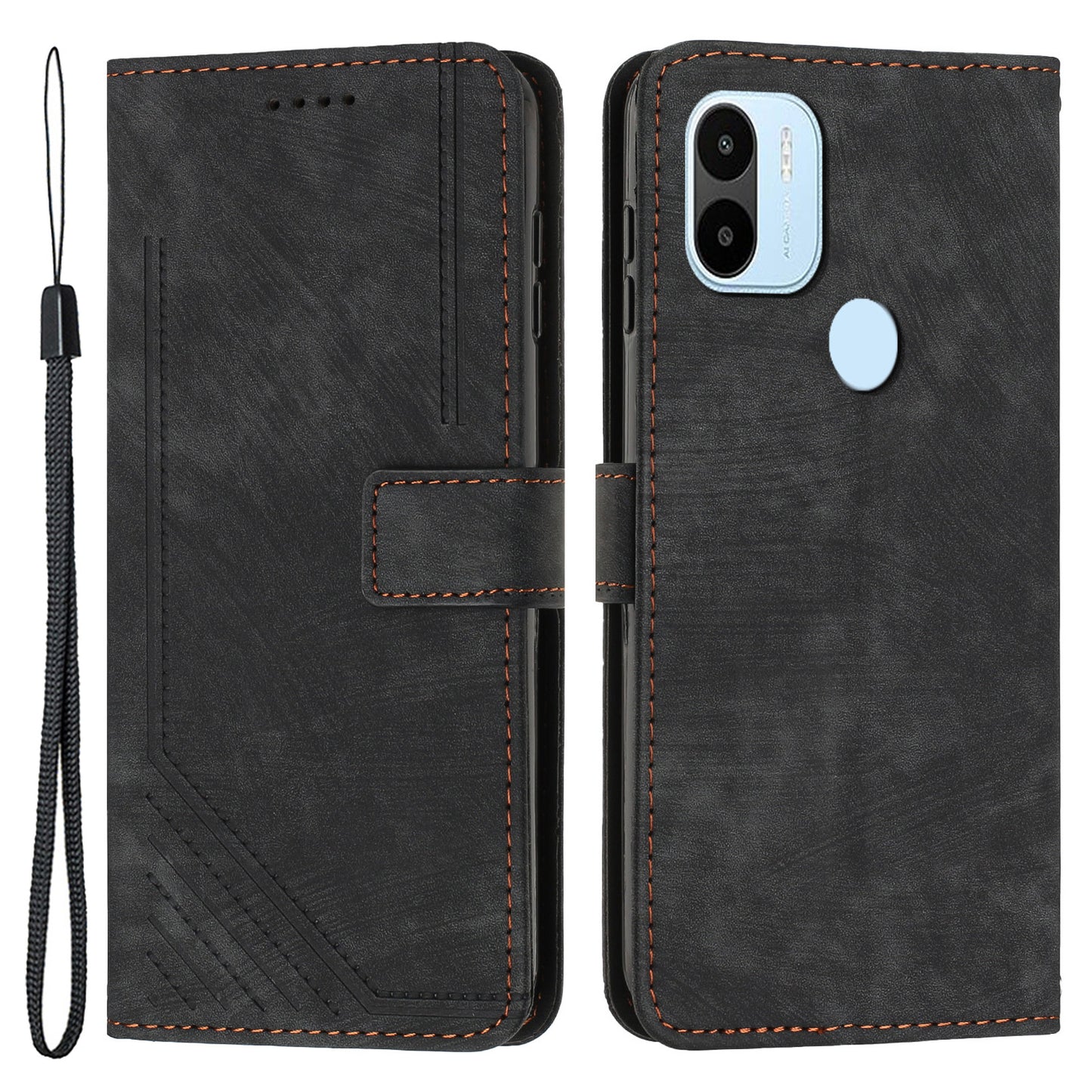 For Xiaomi Redmi A1+ 4G / A2+ 4G / Poco C50 4G Drop-proof Lines Imprint Phone Case Leather Wallet Stand Cover