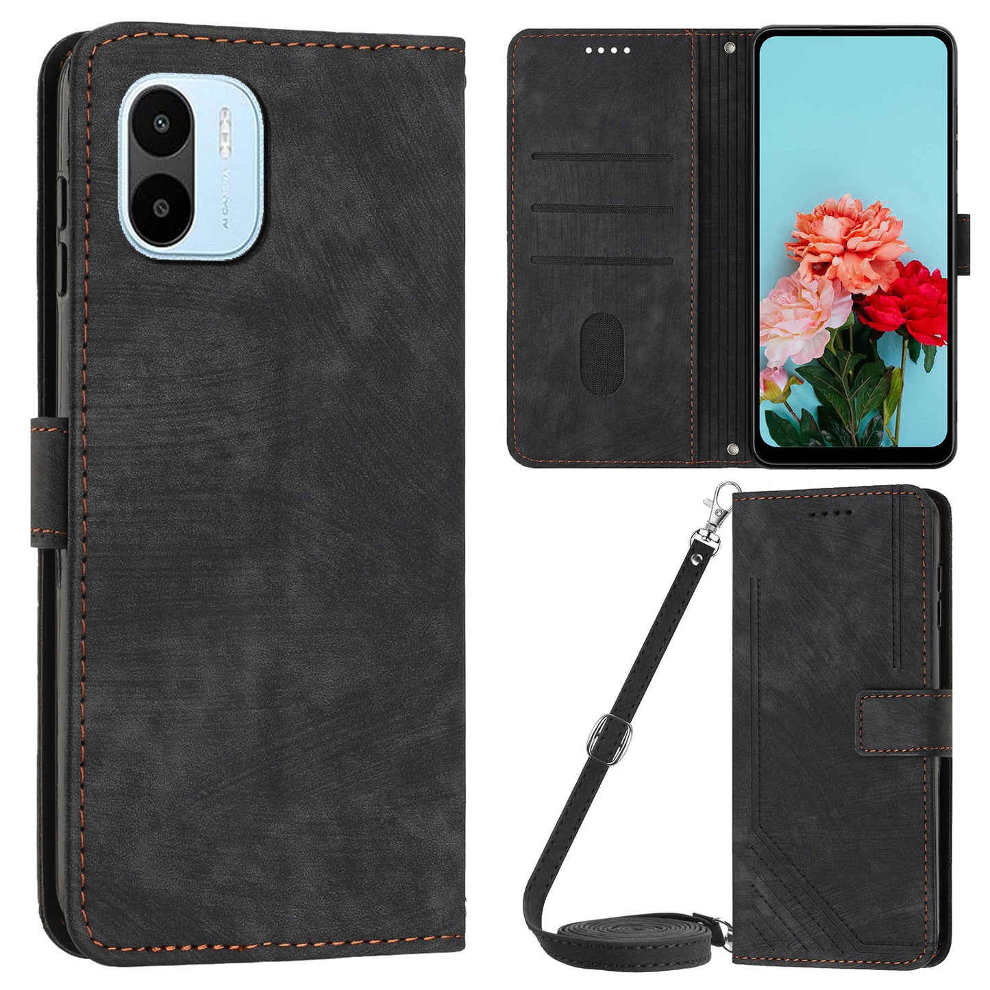 For Xiaomi Redmi A1 4G / A2 4G PU Leather Wallet Case Lines Imprinted Magnetic Closure Stand Phone Cover