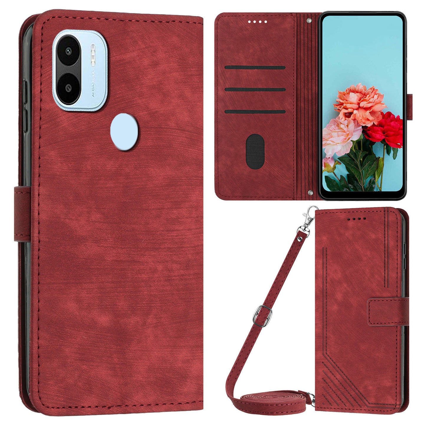 Wallet Phone Case for Xiaomi Redmi A1+ 4G / A2+ 4G / Poco C50 4G , PU Leather Lines Imprinted Folio Book Stand Cover