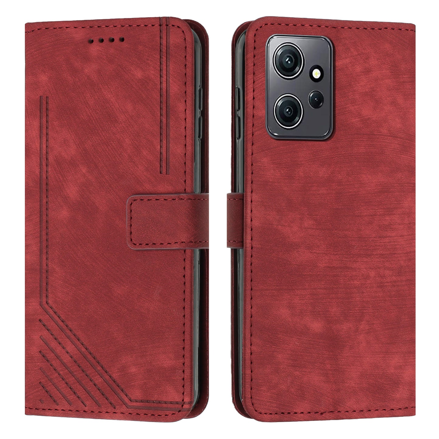 For Xiaomi Redmi Note 12 4G PU Leather Flip Cover Lines Imprinted Folio Stand Wallet Phone Case