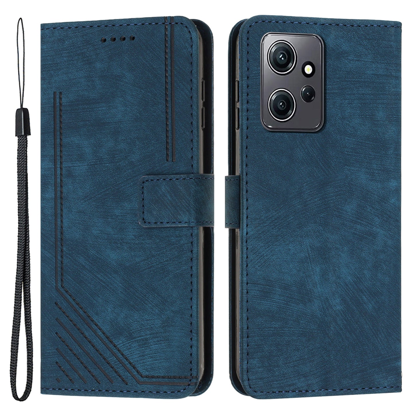Phone Case for Xiaomi Redmi Note 12 4G Drop-proof Lines Imprint Leather Wallet Stand Cover