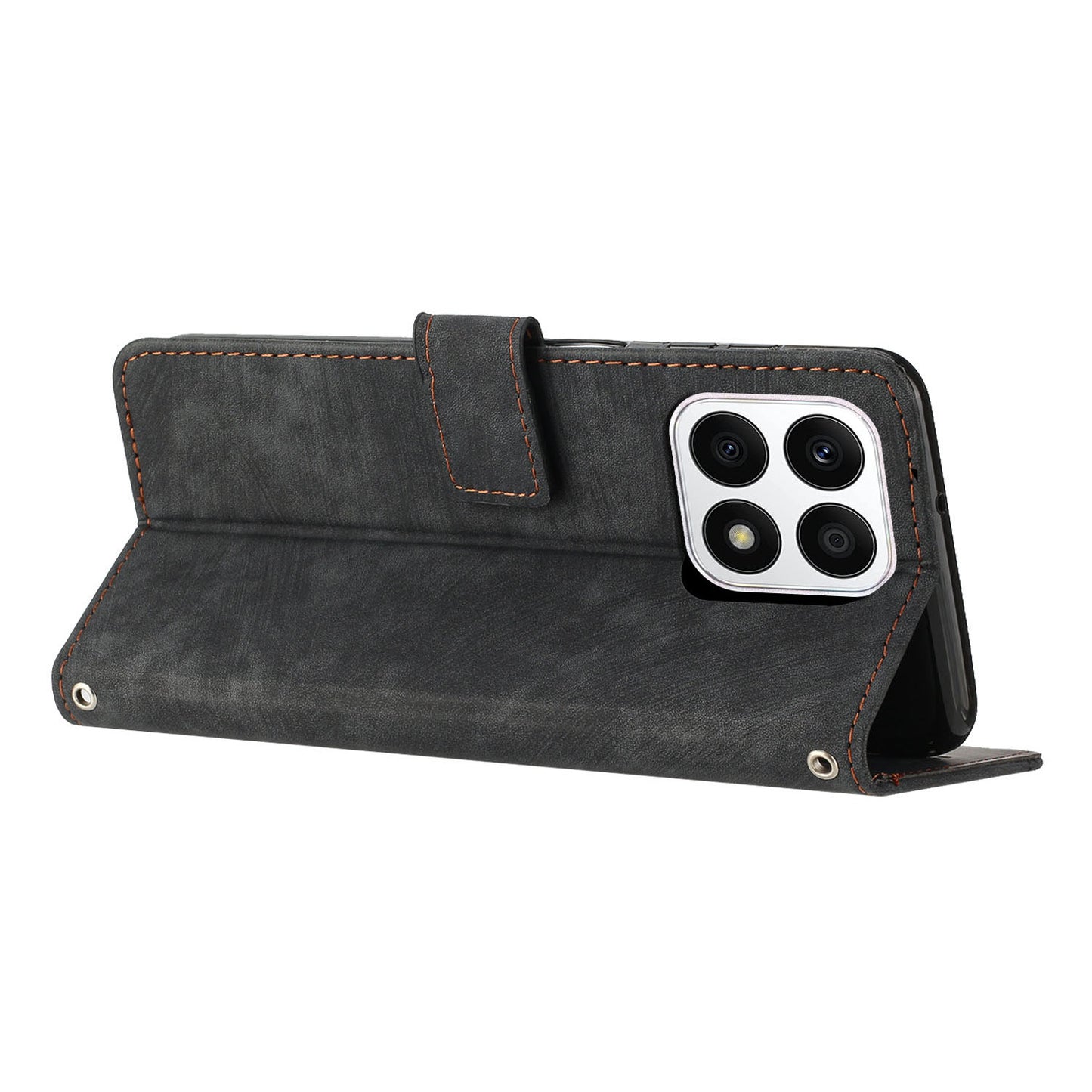 For Honor X8a 4G Imprint Lines Leather Wallet Anti-drop Shell Skin-touch Stand Mobile Phone Case