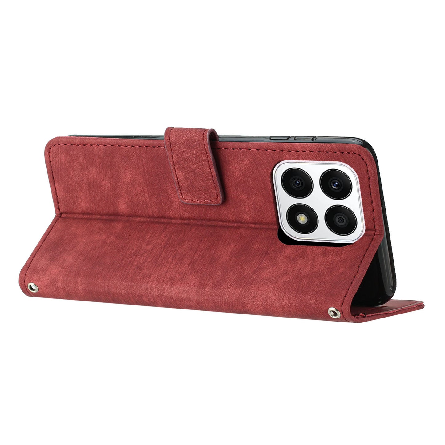 For Honor X8a 4G Imprint Lines Leather Wallet Anti-drop Shell Skin-touch Stand Mobile Phone Case