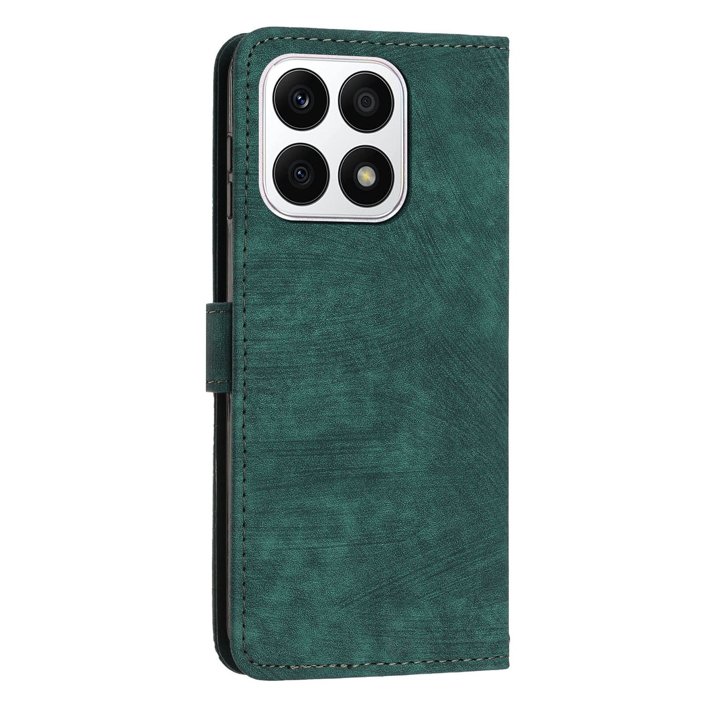 For Honor X8a 4G PU Leather Wallet Case Lines Imprinted Stand Drop-proof Phone Shell with 2 Straps