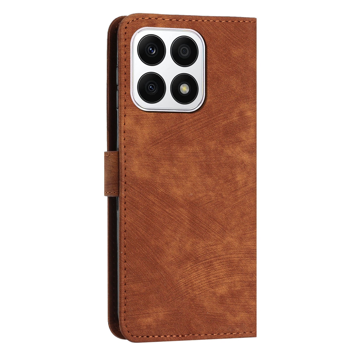 For Honor X8a 4G PU Leather Wallet Case Lines Imprinted Stand Drop-proof Phone Shell with 2 Straps