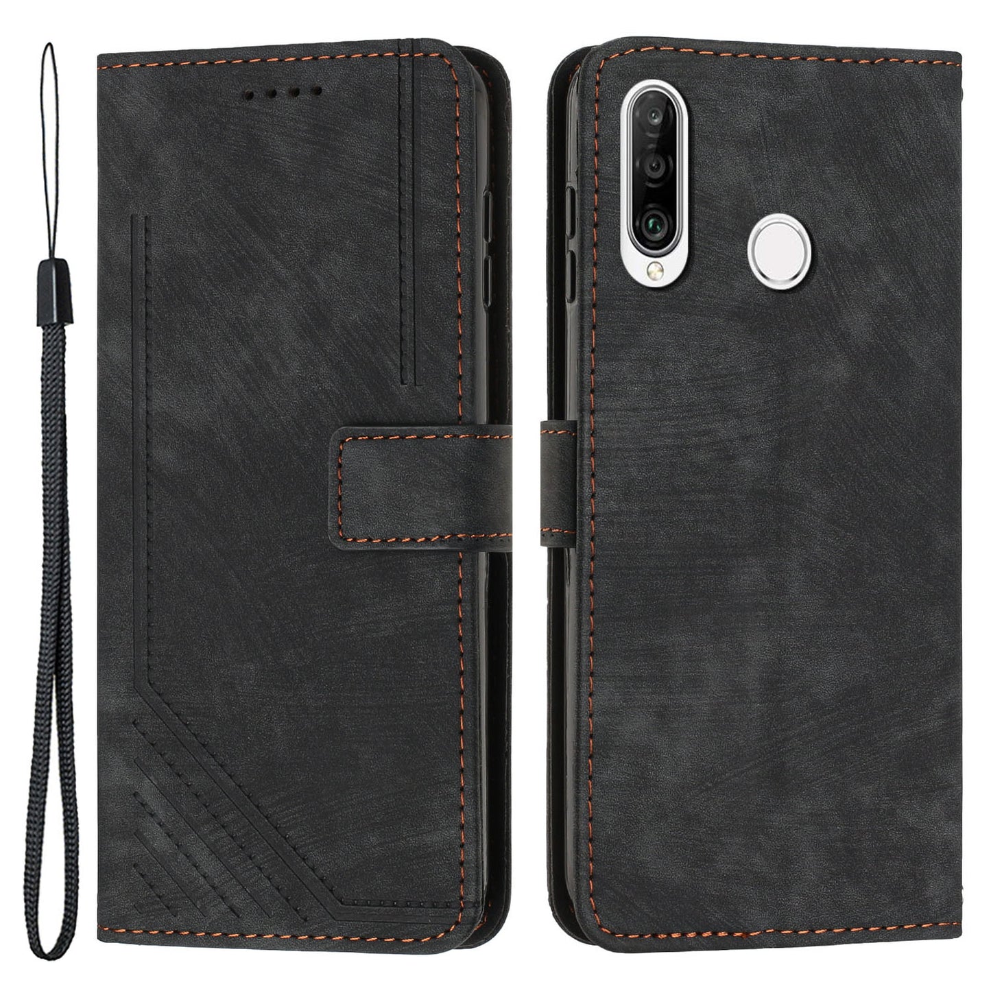 For Huawei P30 Lite New Edition / P30 Lite / nova 4e / Honor 20 Lite Stand Imprinted Phone Case Leather Wallet Skin-touch Shell
