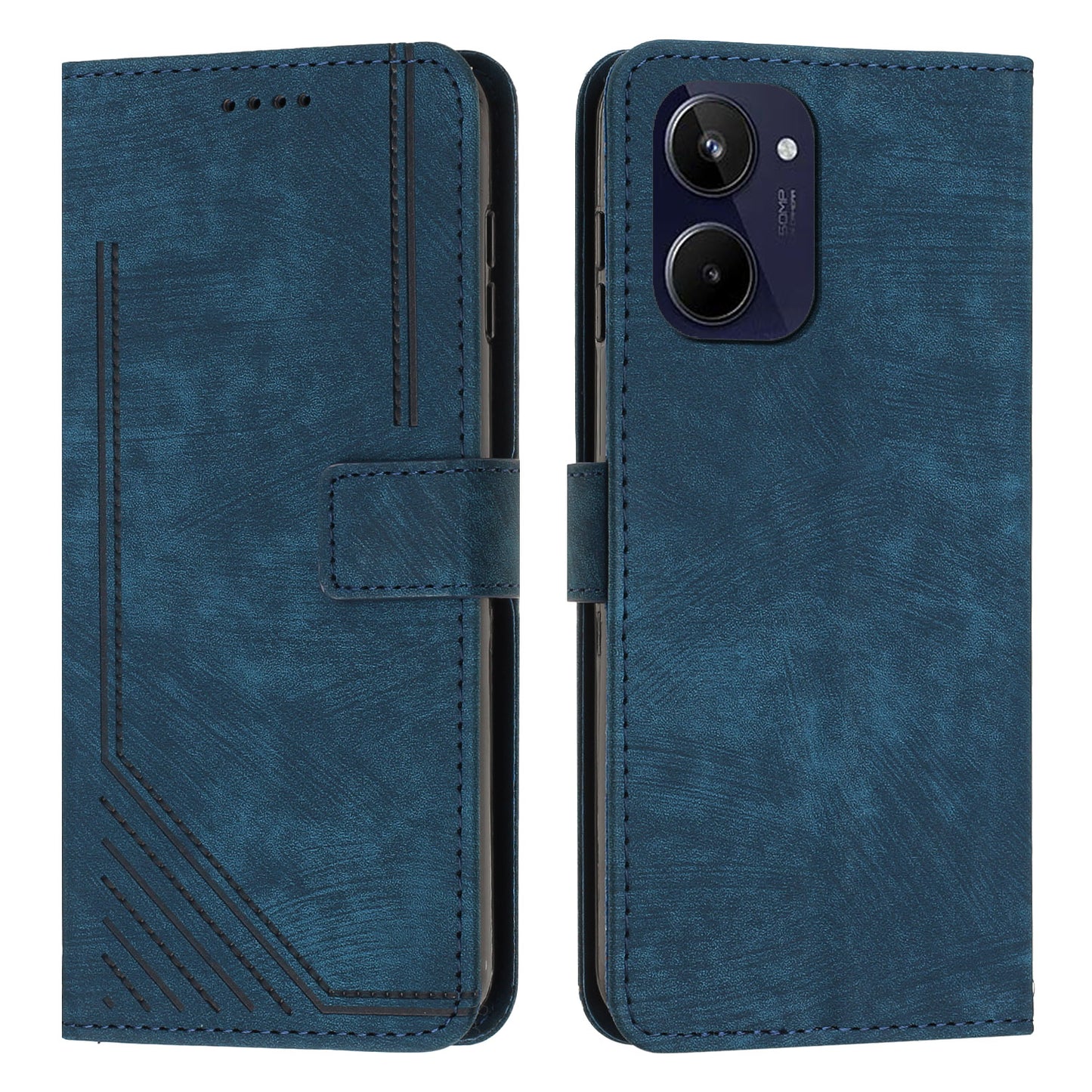 For Realme 10 4G Flip Folio Wallet Cover PU Leather Lines Imprinted Stand Protective Phone Case