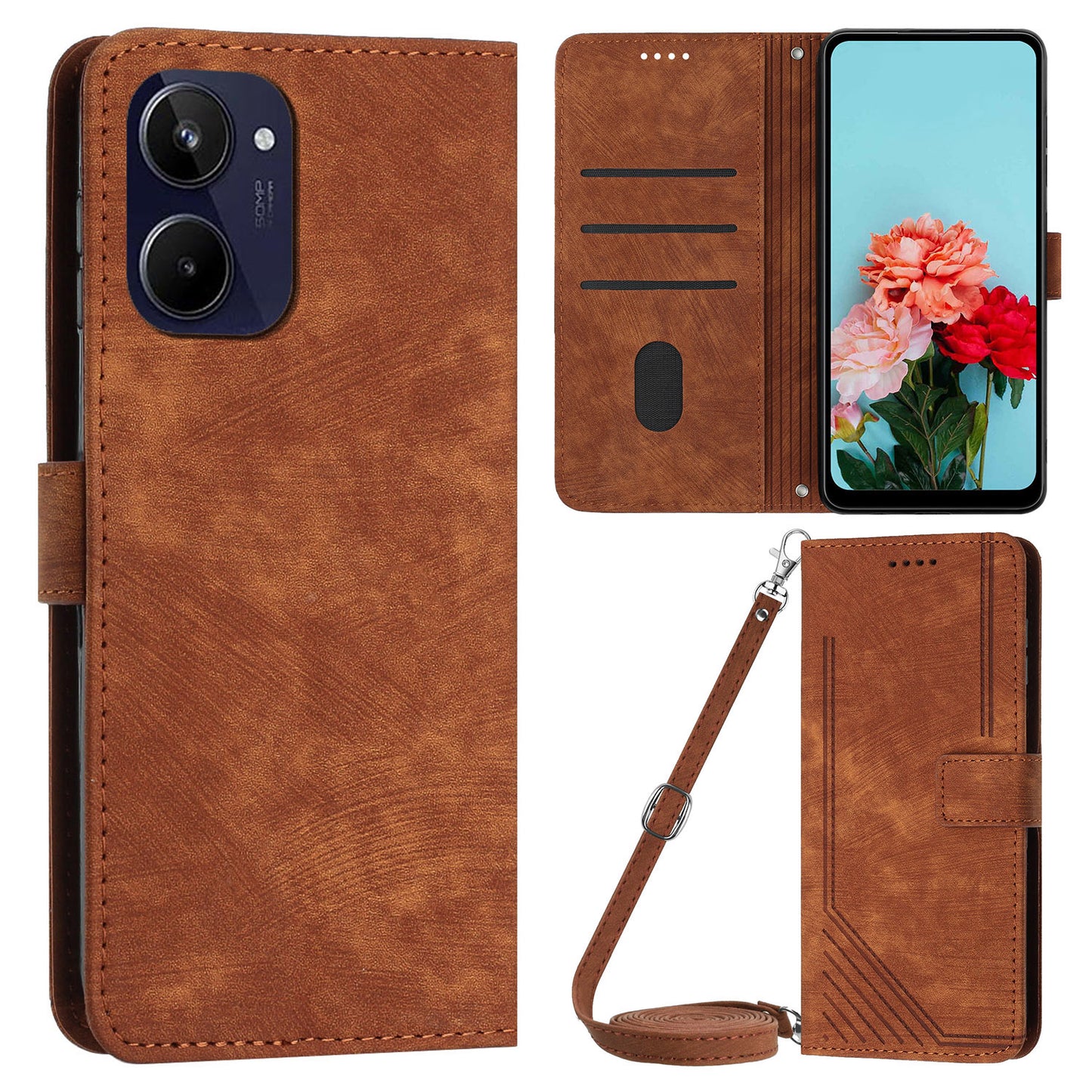 For Realme 10 4G Flip Folio Wallet Cover PU Leather Lines Imprinted Stand Protective Phone Case