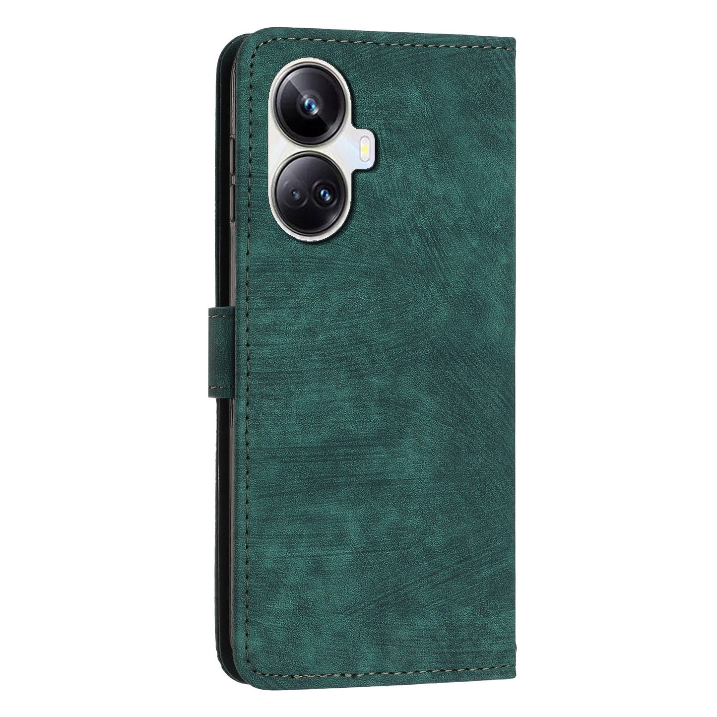 For Realme 10 Pro+ 5G PU Leather Protective Cover Lines Imprinted Stand Magnetic Folio Phone Case