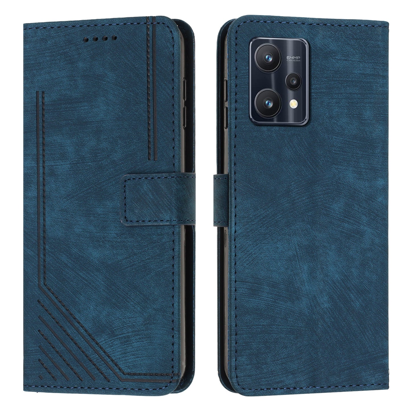 For Realme 9 Pro 5G / 9 5G / V25 / OnePlus Nord CE 2 Lite 5G Phone Case Leather Lines Imprinted Stand Wallet Cover with Straps