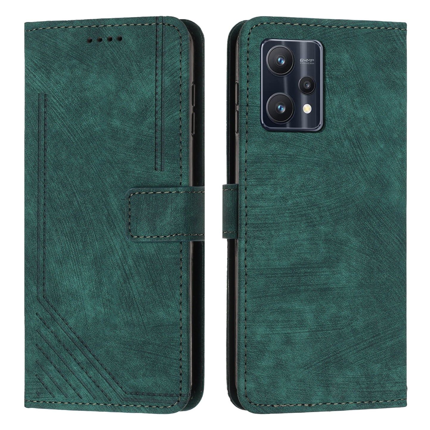 For Realme 9 Pro 5G / 9 5G / V25 / OnePlus Nord CE 2 Lite 5G Phone Case Leather Lines Imprinted Stand Wallet Cover with Straps