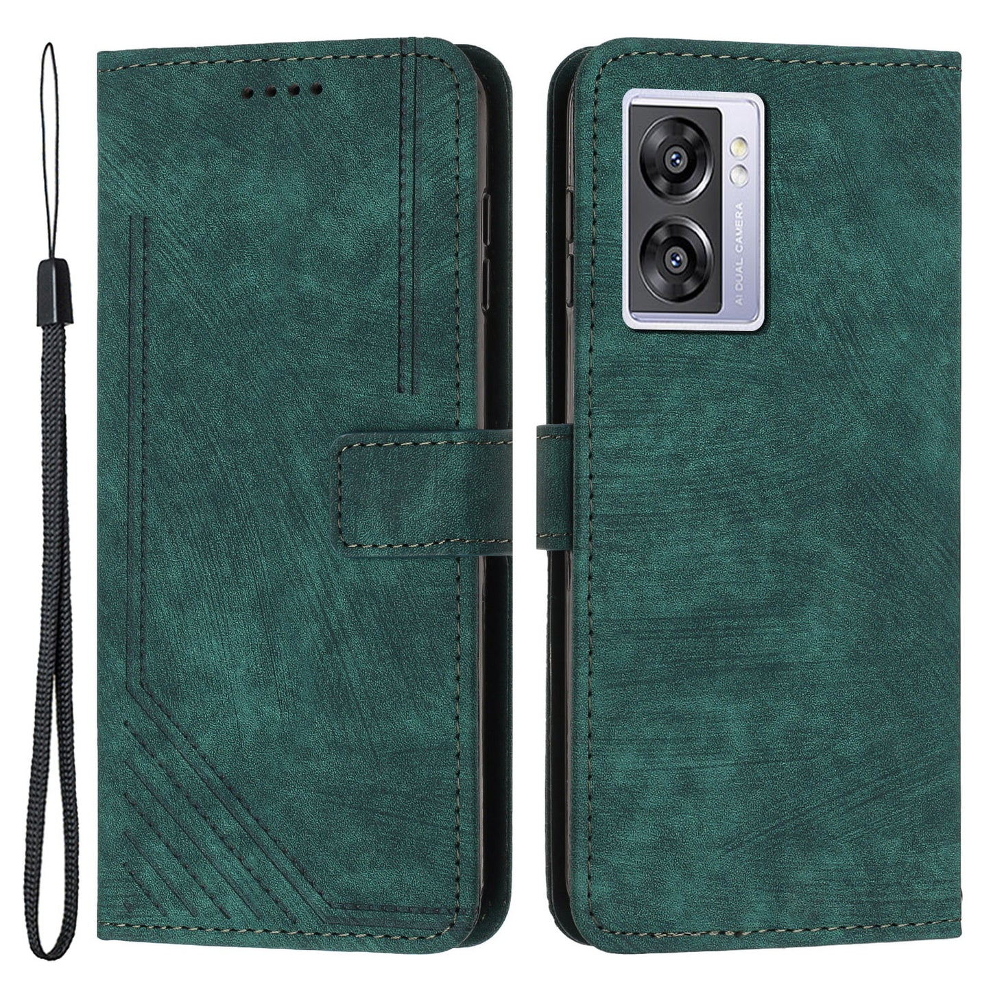 Leather Case for Oppo A57 (2022) 5G / 4G / A77 5G / Realme V23 5G Wallet Stand Phone Shell Lines Imprint Cover