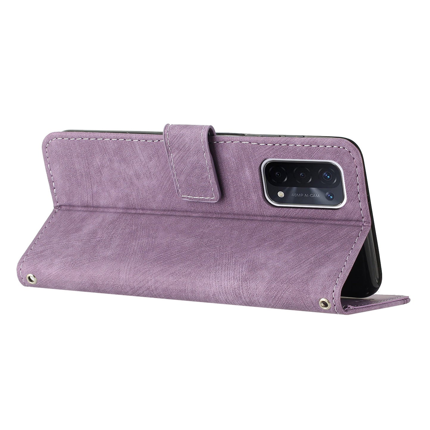 Phone Case for Oppo A74 5G / A93 5G / A54 5G Leather Wallet Stand Lines Imprint Cover