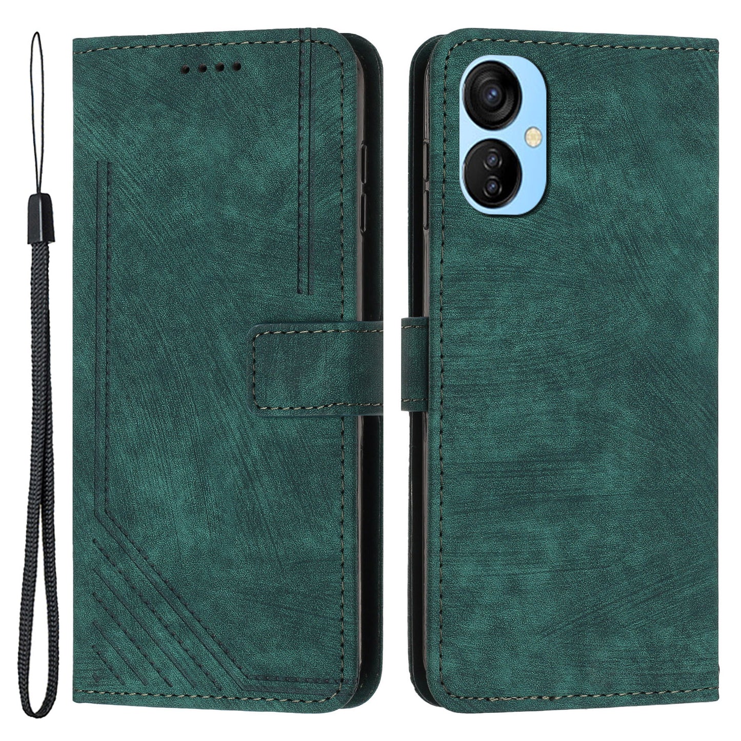 For Tecno Spark 9T 4G Skin-touch Stand Phone Case Imprint Lines Leather Wallet Anti-Dust Phone Shell Cover