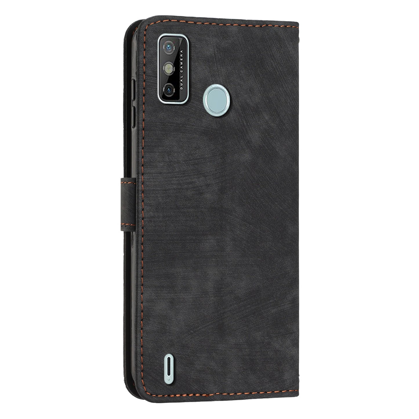 For Tecno Spark 6 Go / Spark Go 2021 / 2020 Leather Phone Wallet Case Lines Imprinted Stand Cover with Straps