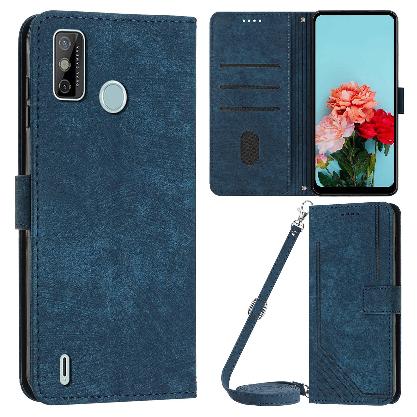 For Tecno Spark 6 Go / Spark Go 2021 / 2020 Leather Phone Wallet Case Lines Imprinted Stand Cover with Straps