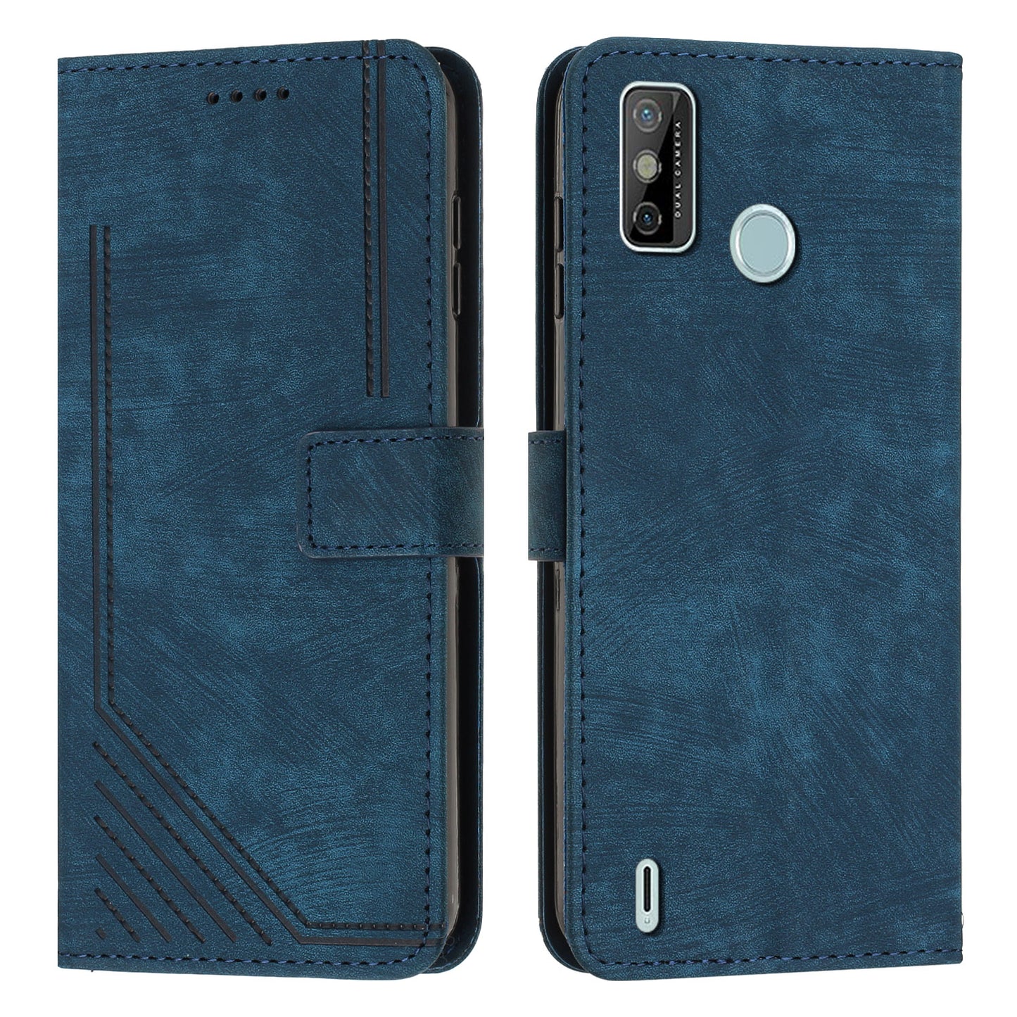 For Tecno Spark 6 Go / Spark Go 2021 / 2020 Leather Phone Wallet Case Lines Imprinted Stand Cover with Straps