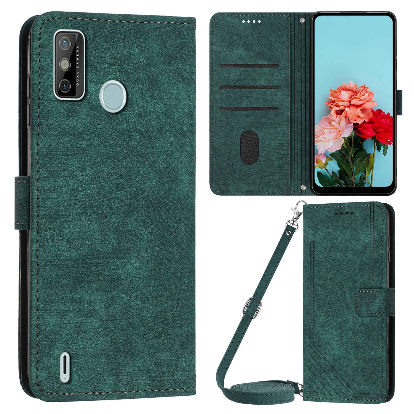 For Tecno Spark 6 Go / Spark Go 2021 / 2020 Leather Phone Wallet Case Lines Imprinted Stand Cover with Straps