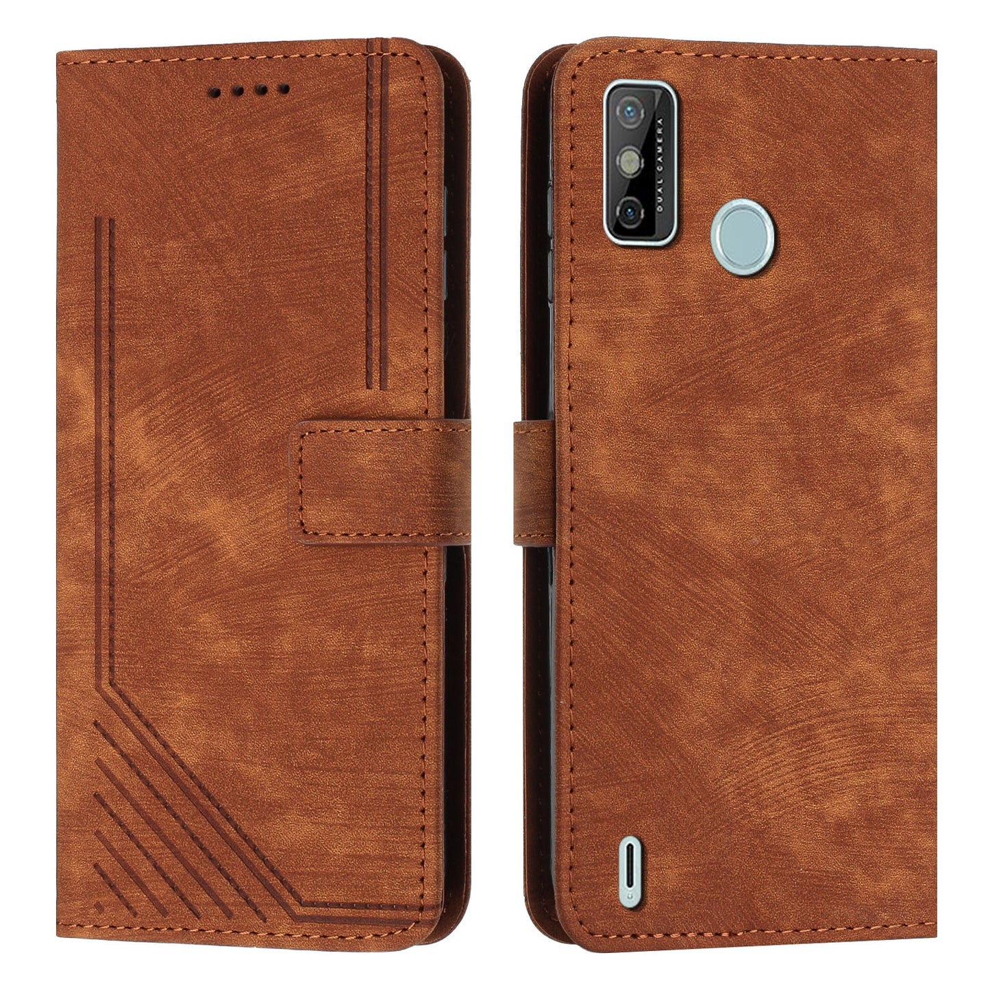 For Tecno Spark 6 Go / Spark Go 2021 / 2020 Leather Phone Wallet Case Lines Imprinted Stand Cover with Straps