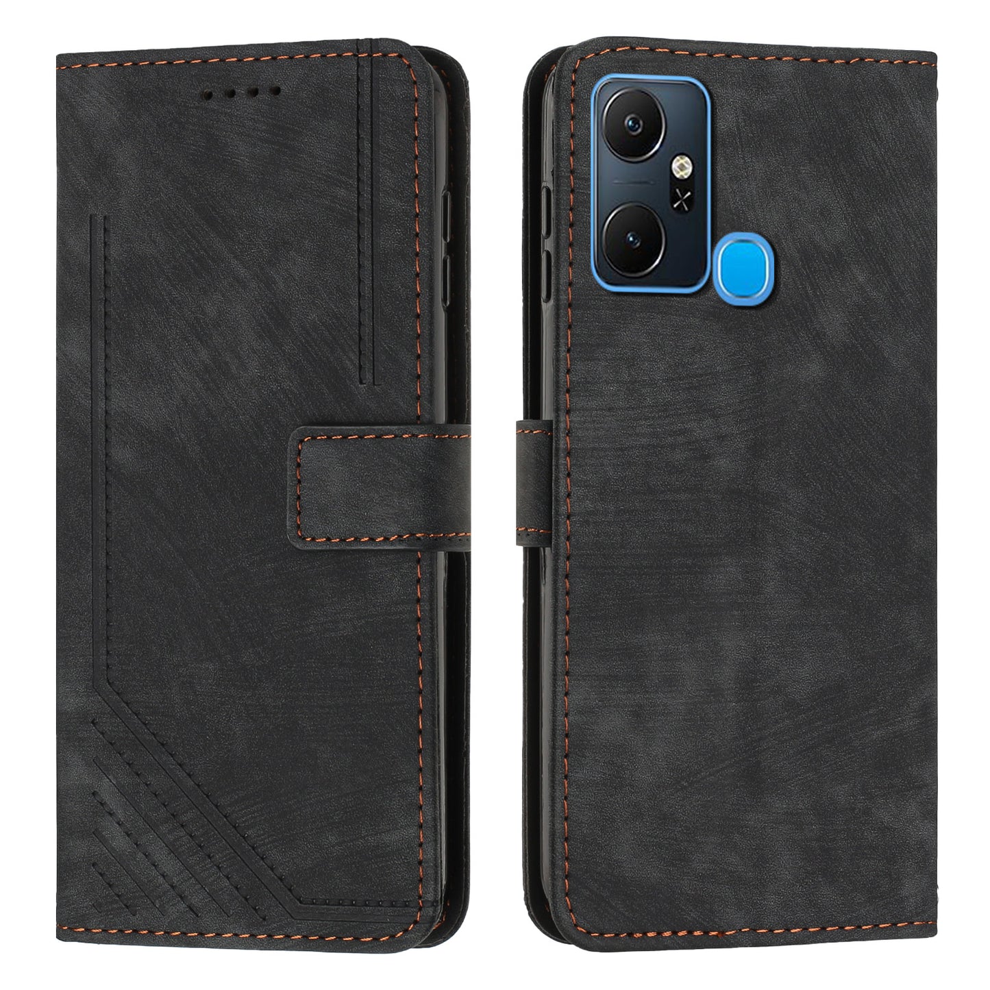 For Infinix Smart 6 Plus (India) 4G Stand PU Leather Wallet Phone Case Lines Imprinted Cover with Straps