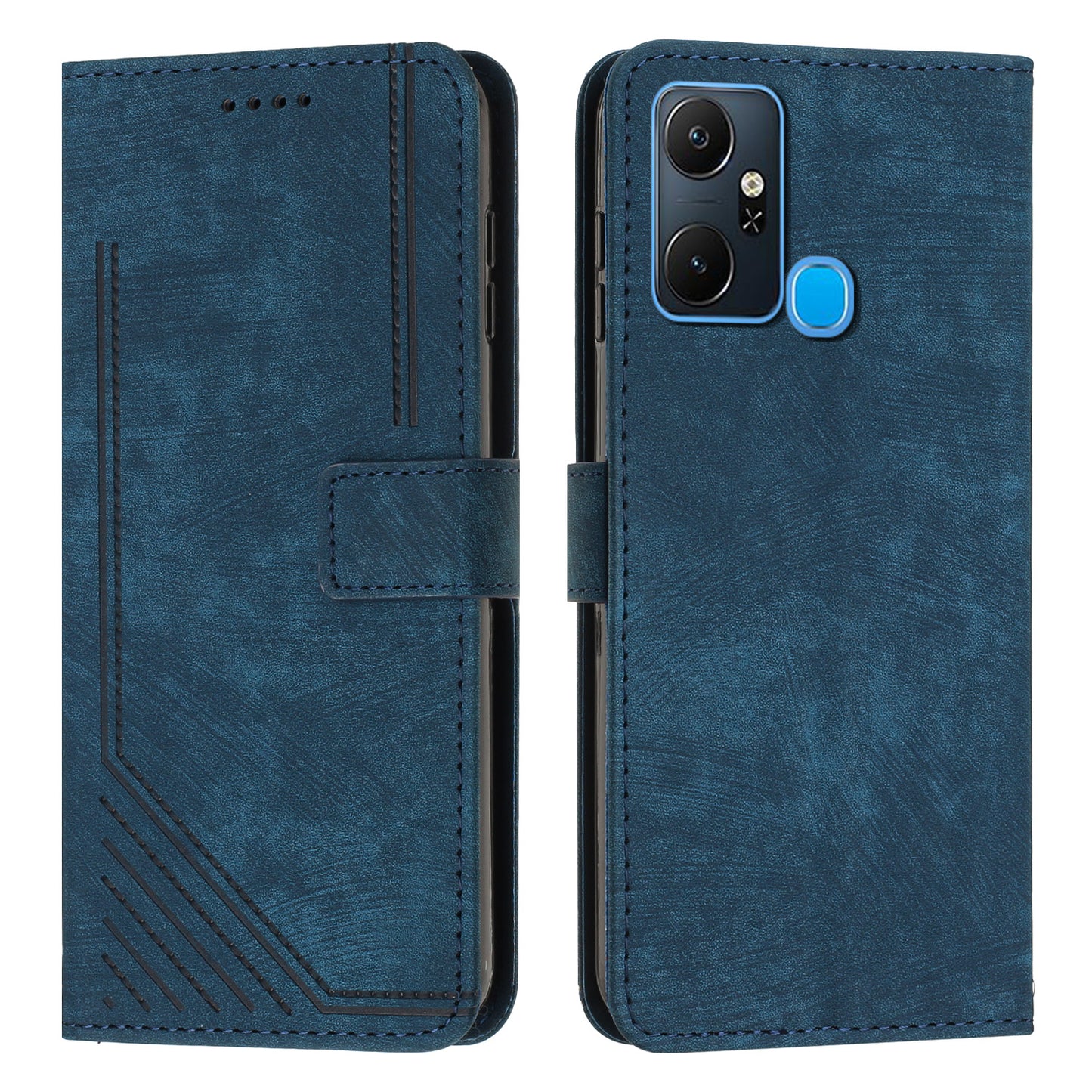 For Infinix Smart 6 Plus (India) 4G Stand PU Leather Wallet Phone Case Lines Imprinted Cover with Straps