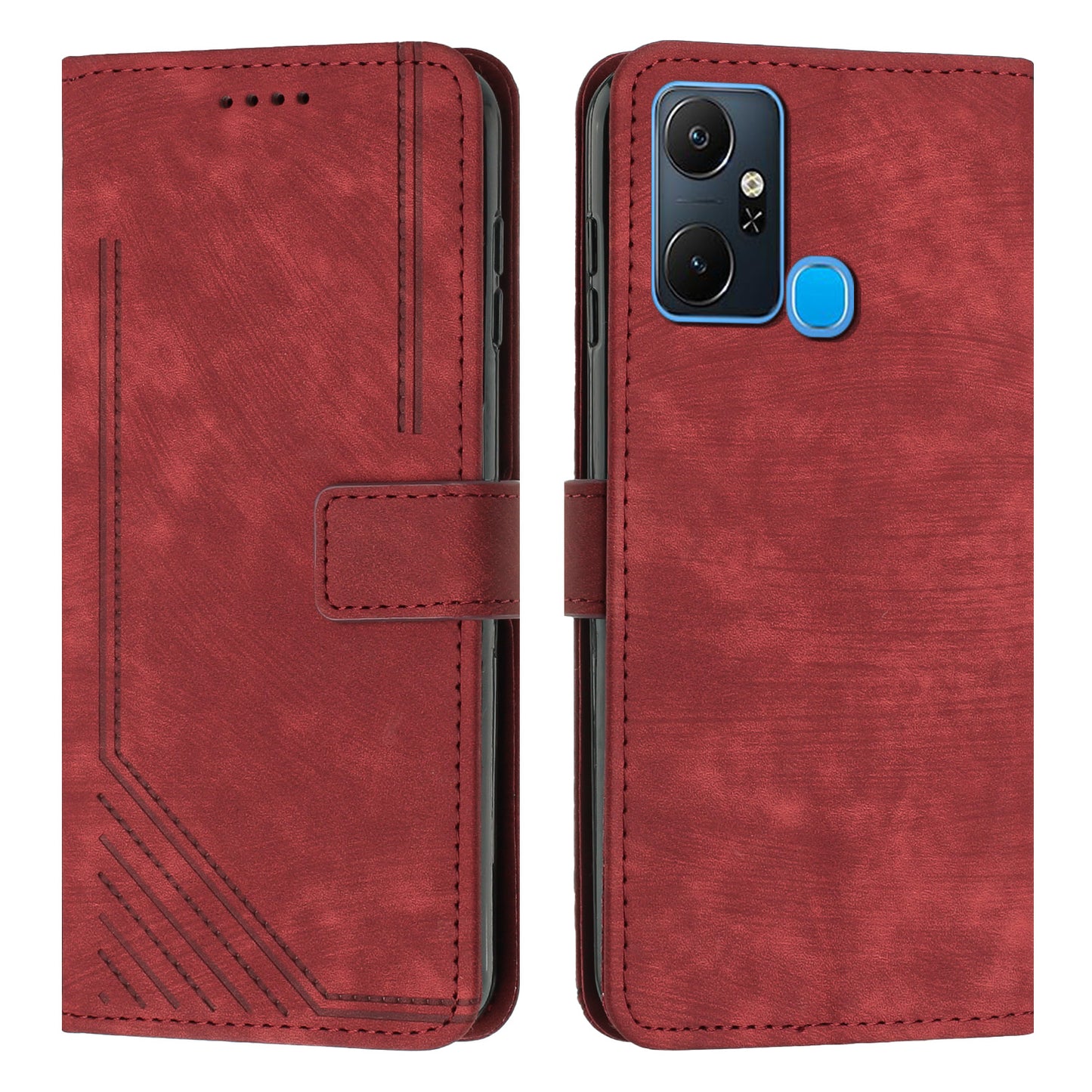For Infinix Smart 6 Plus (India) 4G Stand PU Leather Wallet Phone Case Lines Imprinted Cover with Straps