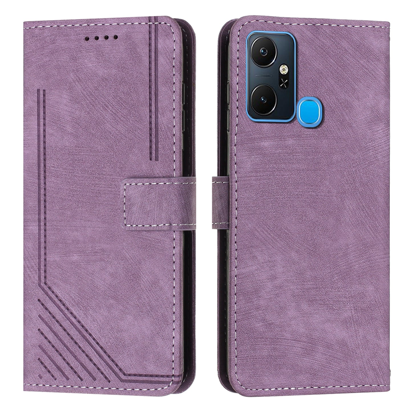 For Infinix Smart 6 Plus (India) 4G Stand PU Leather Wallet Phone Case Lines Imprinted Cover with Straps
