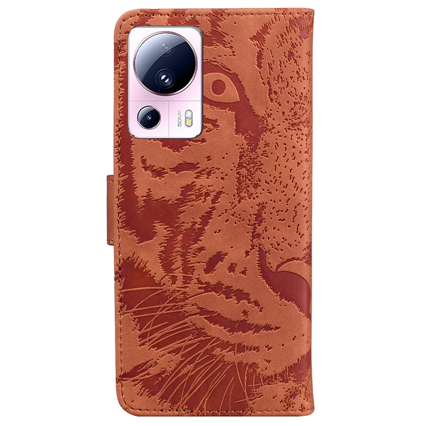 Wallet Stand Case for Xiaomi 13 Lite / Civi 2 5G PU Leather Tiger Imprinted Shockproof Phone Cover