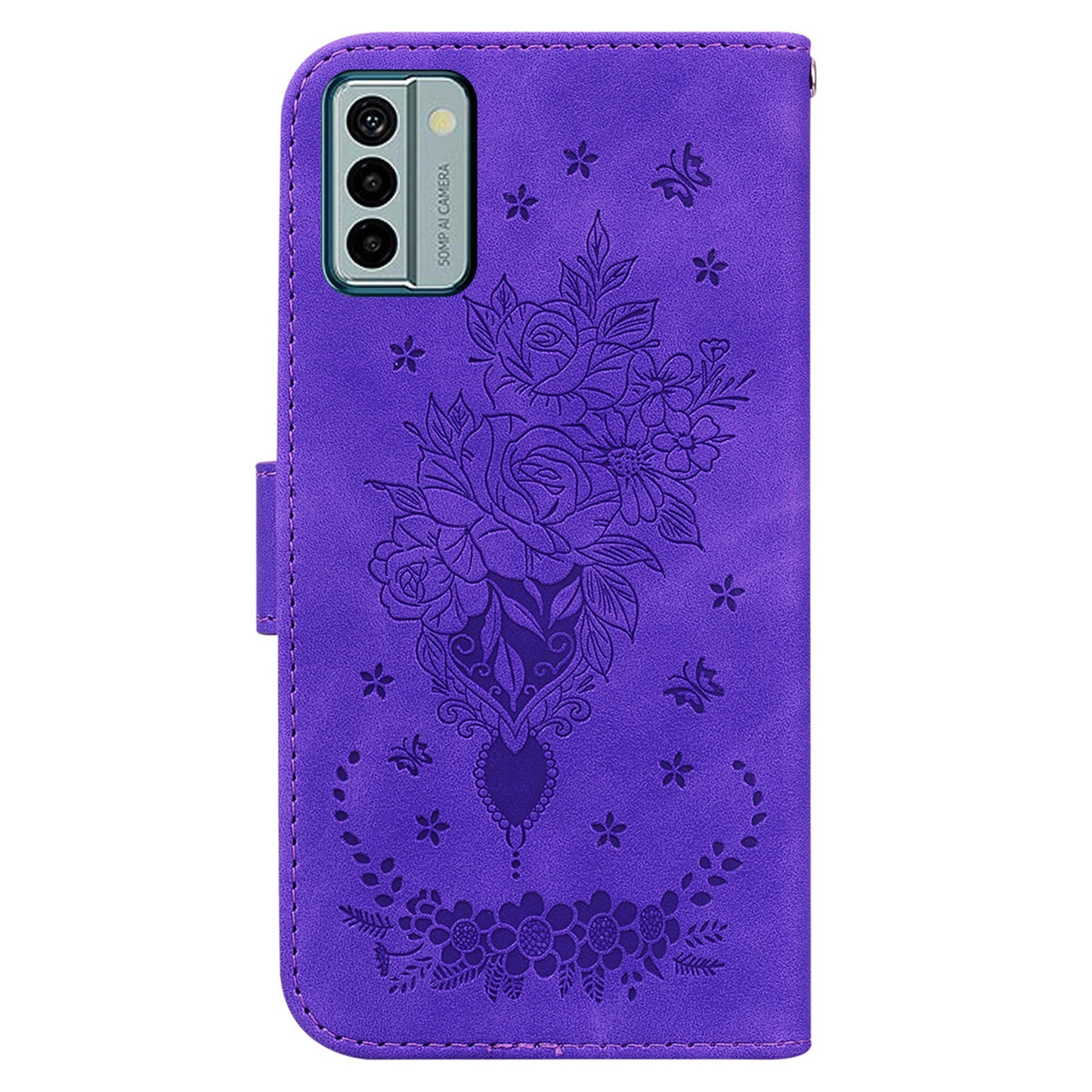 For Nokia G22 Smartphone Cover Phone Stand Case Rose Butterfly Imprinted PU Leather Wallet Phone Shell