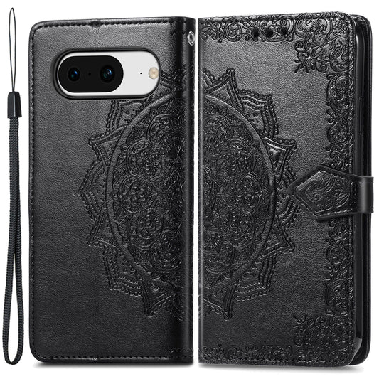 For Google Pixel 8 Collision Resistant PU Leather Stand Wallet Embossed Mandala Pattern Cover