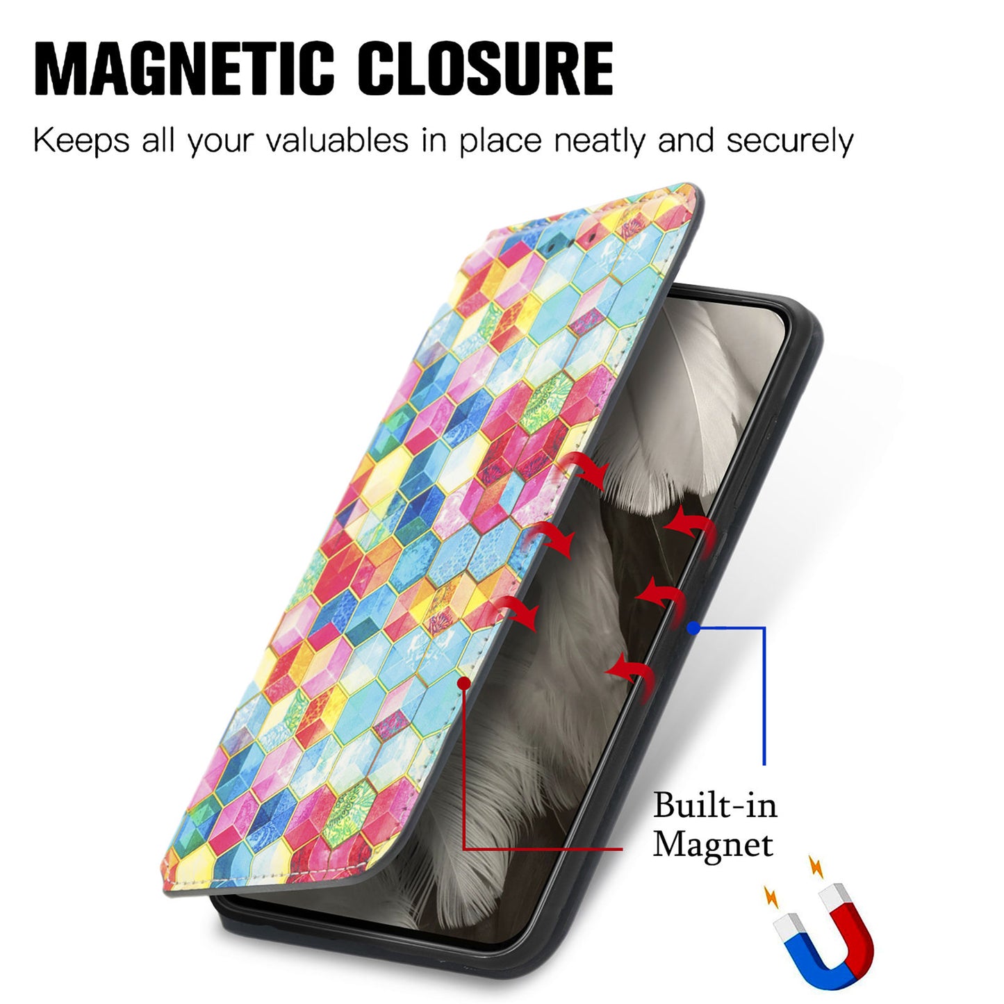 CASENEO 001 Series for Google Pixel 8 Phone Stand Case Pattern Printing RFID Blocking PU Leather Wallet Cover